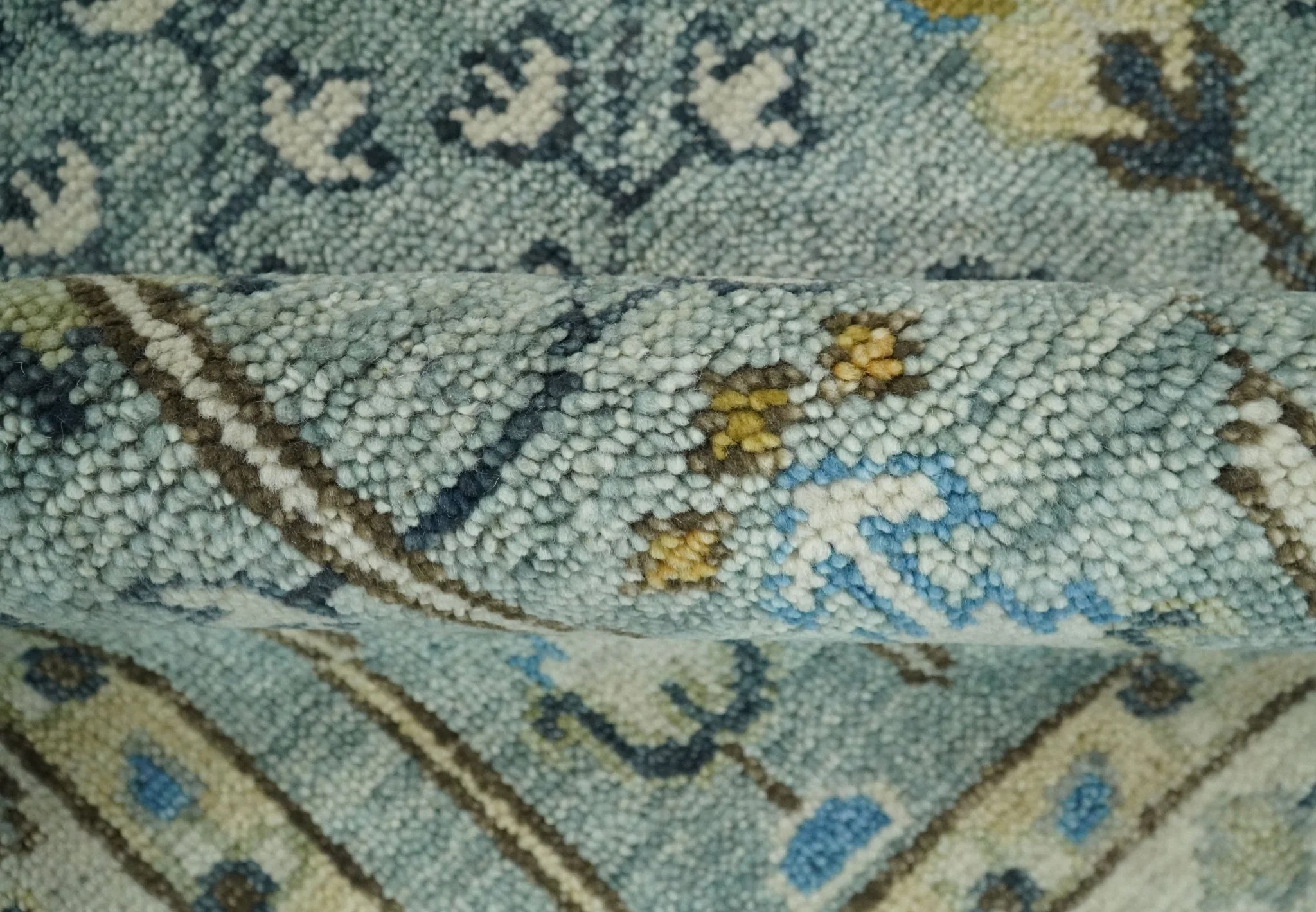 Ready to Ship 8x10, 9x12 Aqua and Ivory Tree Design Hand Knotted Wool Area Rug - Image 6