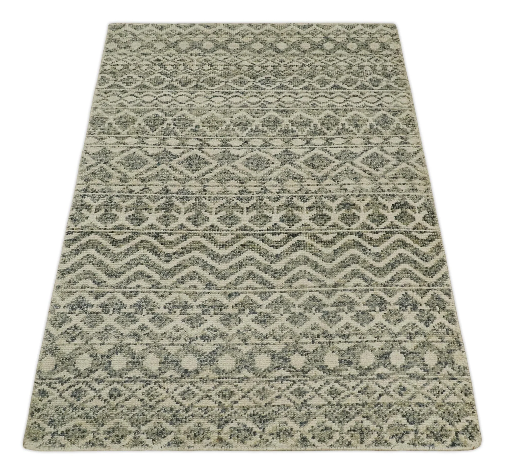 Hand Knotted 4x6 Beige, Camel and Olive Modern Contemporary Southwestern Tribal Trellis Recycled Silk Area Rug | OP59 - Image 10