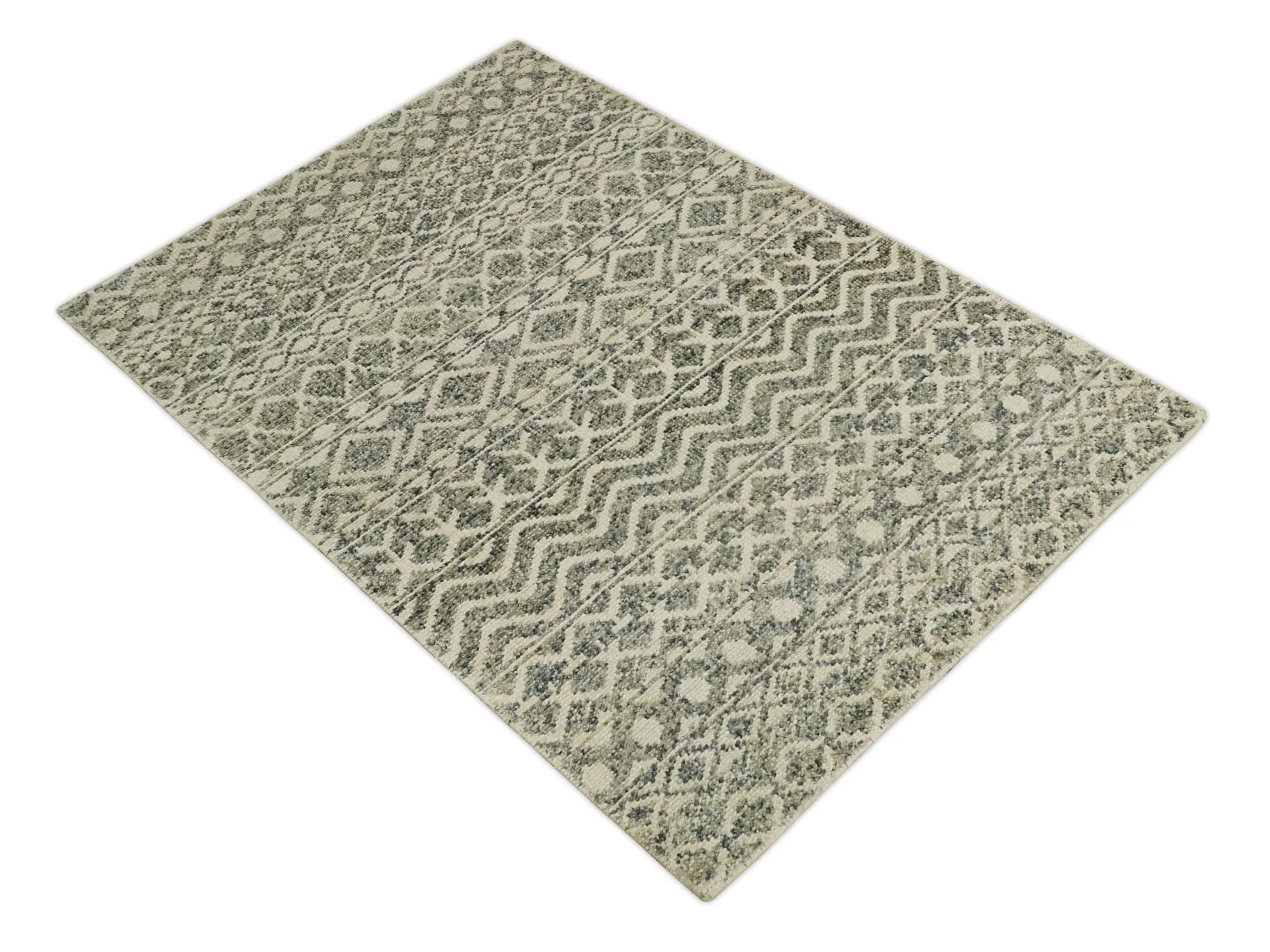 Hand Knotted 4x6 Beige, Camel and Olive Modern Contemporary Southwestern Tribal Trellis Recycled Silk Area Rug | OP59 - Image 11