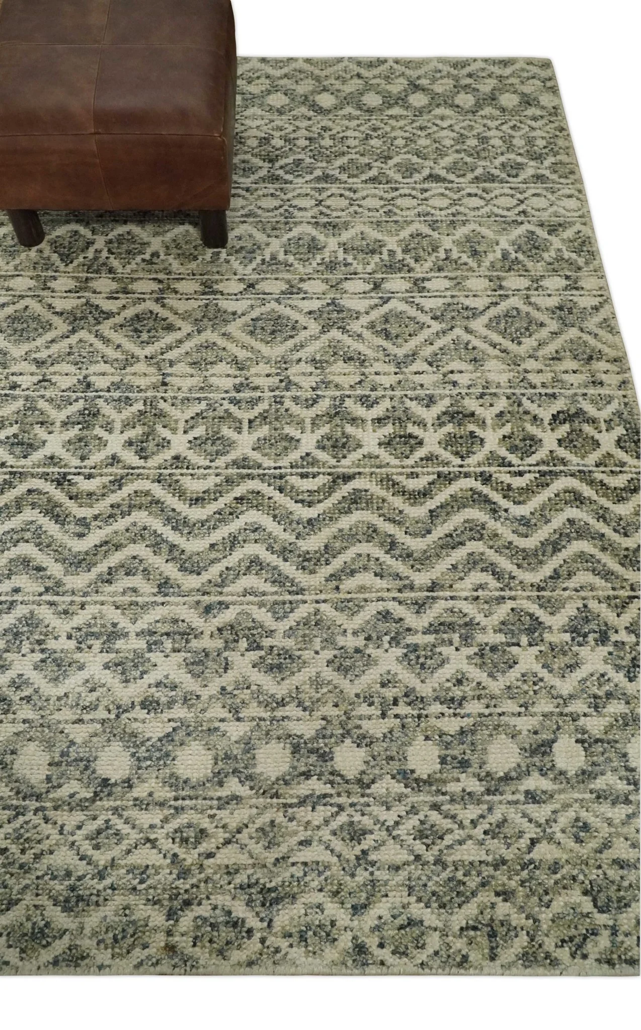 Hand Knotted 4x6 Beige, Camel and Olive Modern Contemporary Southwestern Tribal Trellis Recycled Silk Area Rug | OP59 - Image 5