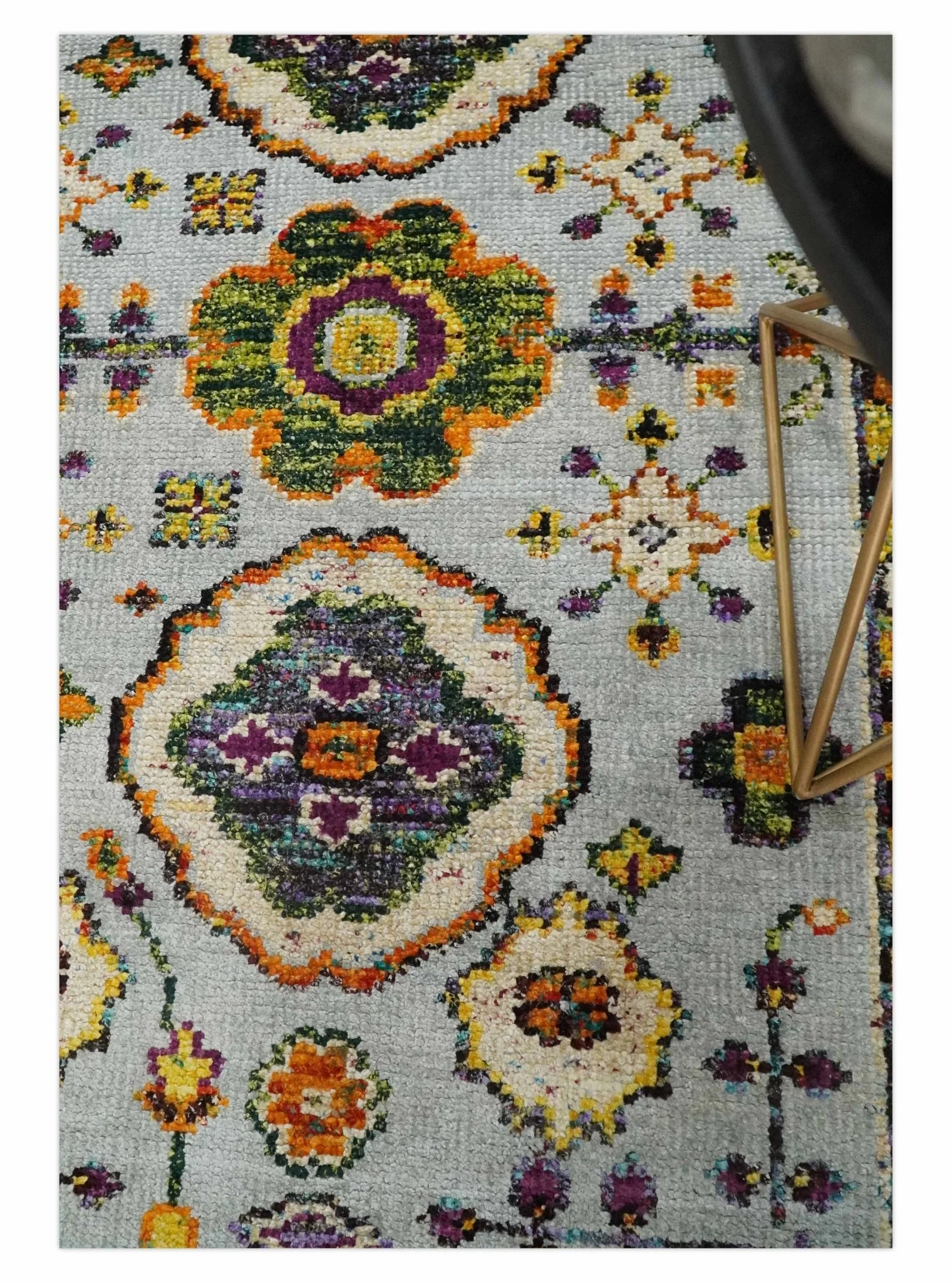 Hand Knotted 4x6 Silver, Mustard and Gold Persian Oushak made of Recycled Silk Area Rug | OP65 - Image 5