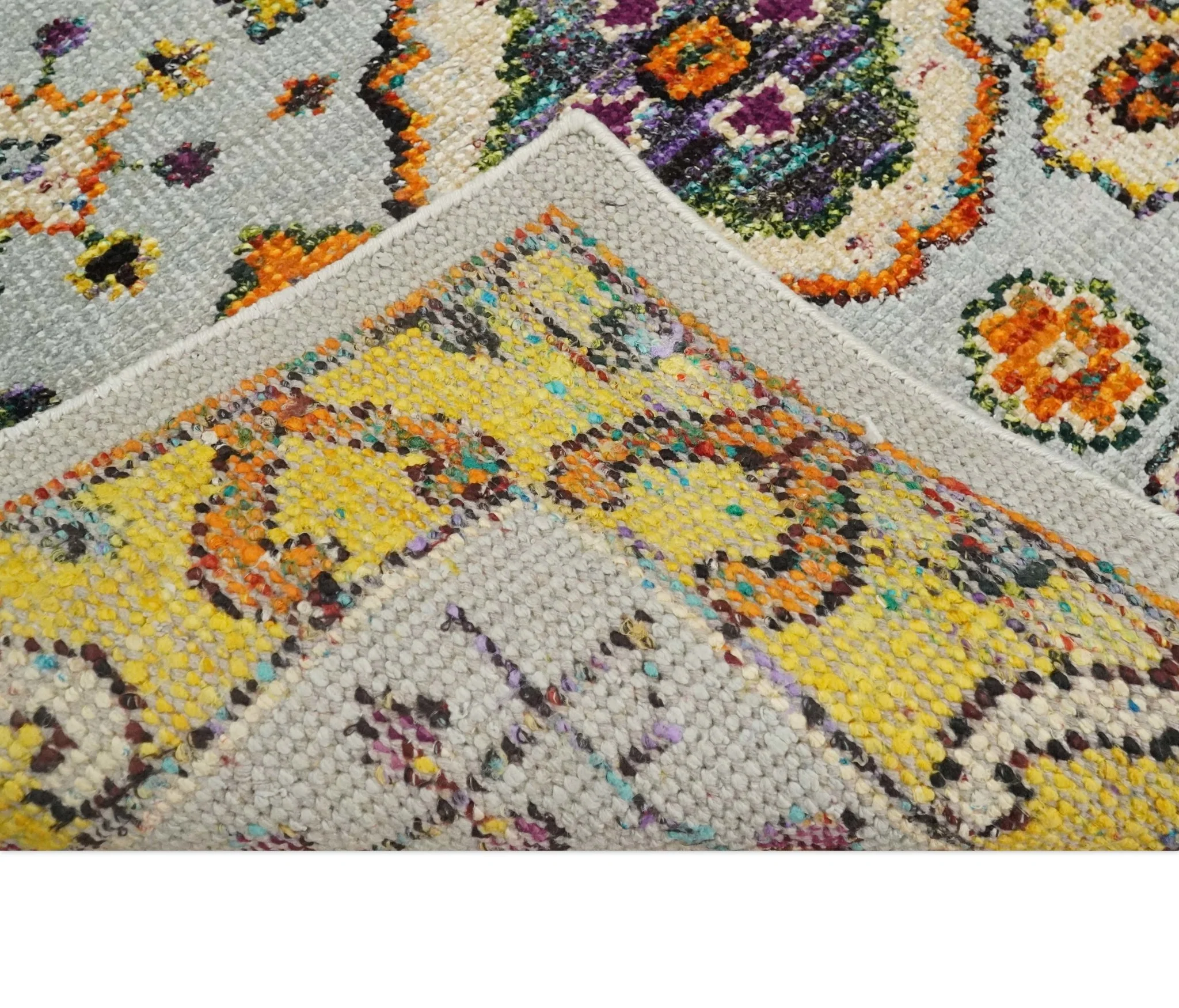 Hand Knotted 4x6 Silver, Mustard and Gold Persian Oushak made of Recycled Silk Area Rug | OP65 - Image 6
