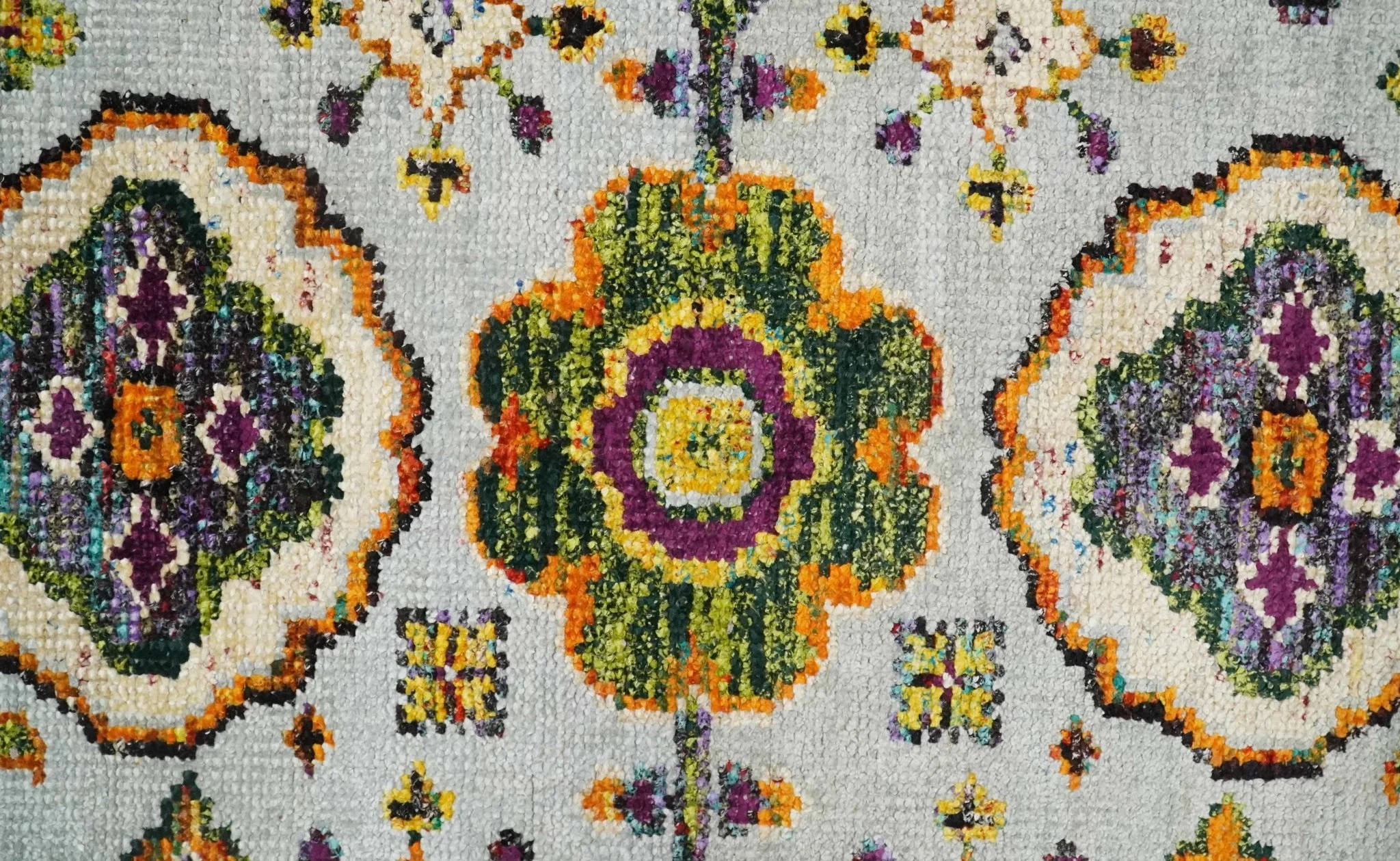Hand Knotted 4x6 Silver, Mustard and Gold Persian Oushak made of Recycled Silk Area Rug | OP65 - Image 9