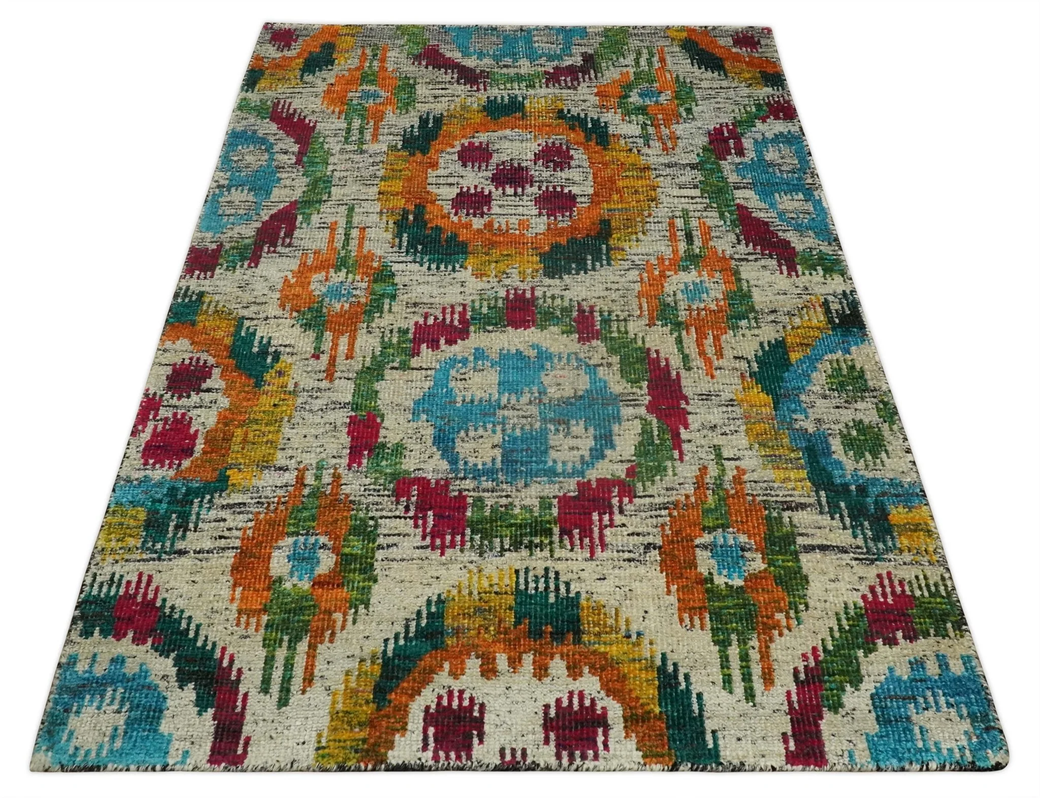 Hand Knotted 4.5x6.5 Multicolor Persian made of Recycled Silk Area Rug | OP66 - Image 10