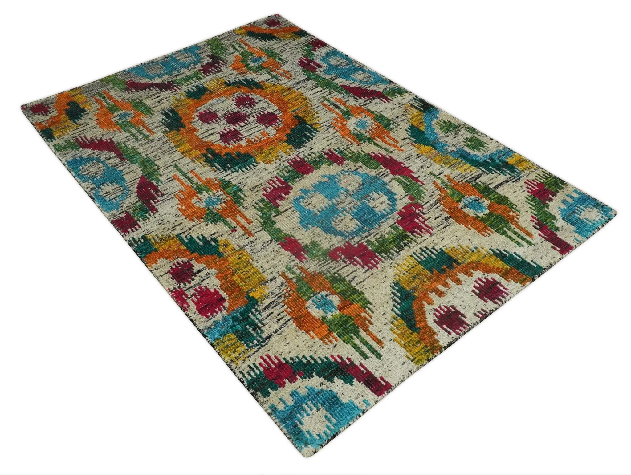 Hand Knotted 4.5x6.5 Multicolor Persian made of Recycled Silk Area Rug | OP66 - Image 11