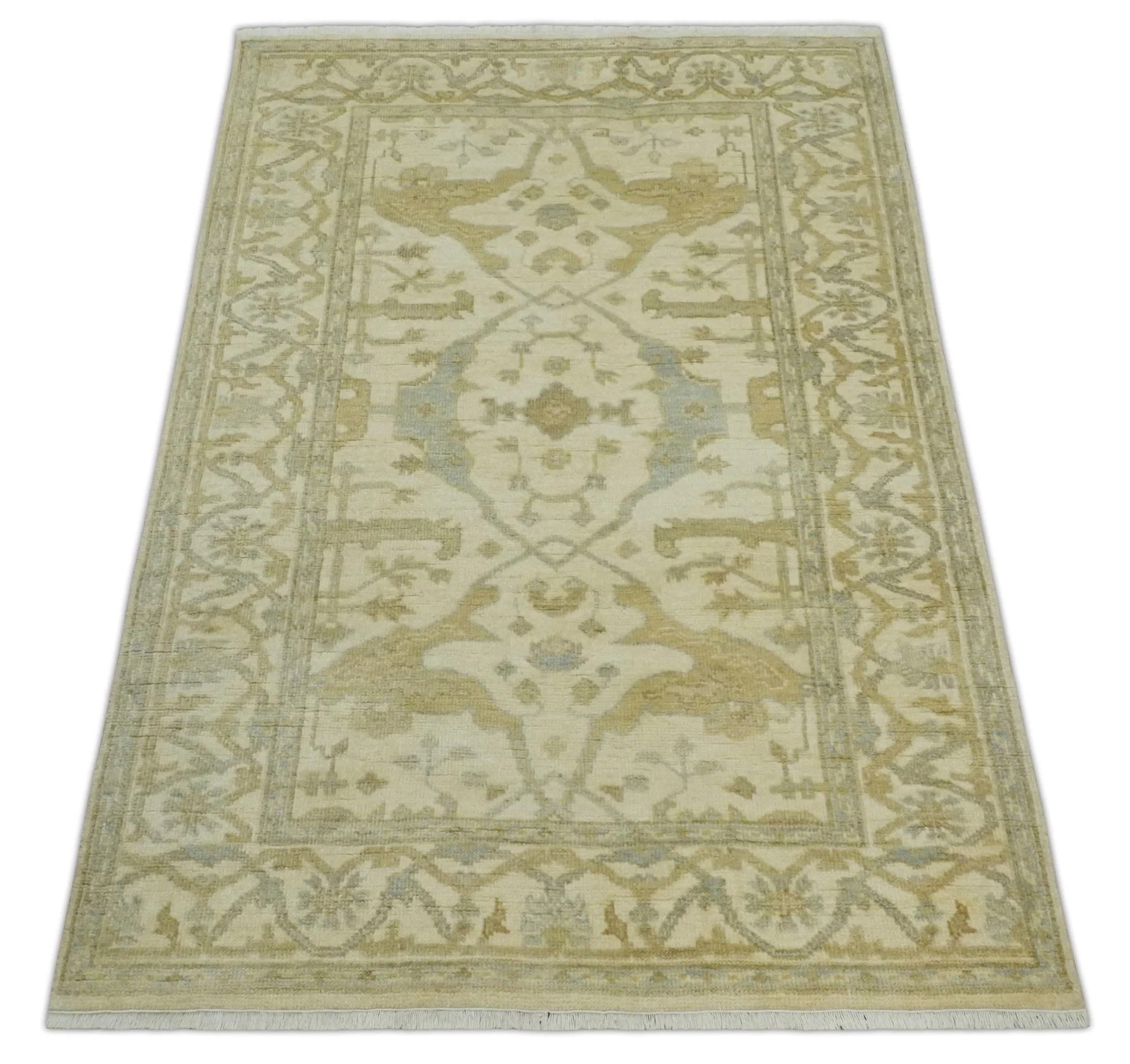 Hand Knotted 4x6 Oriental Oushak Beige an Gray Wool Area Rug, Small Turkish Design Rug | N35146 - Image 10
