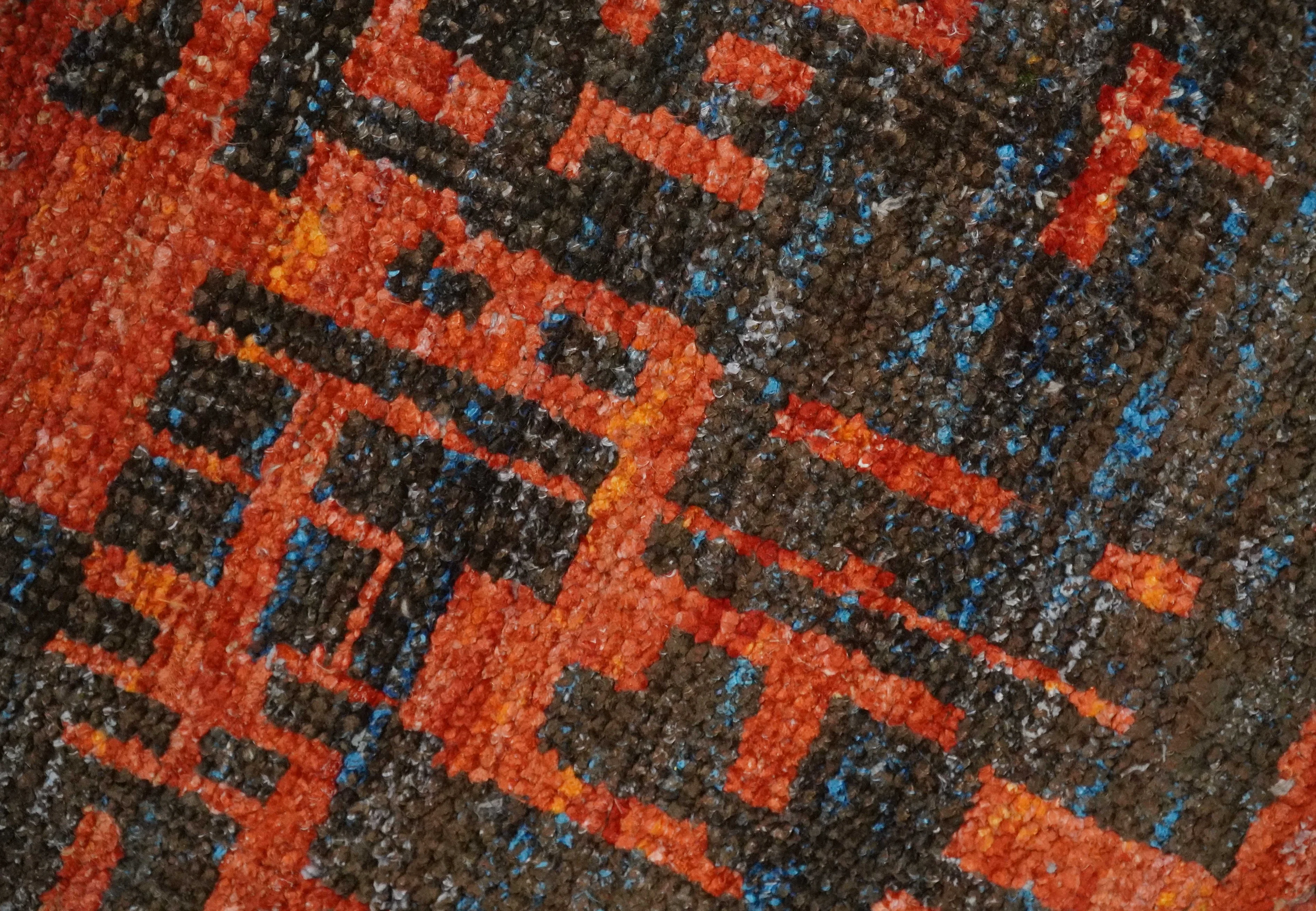 Hand Knotted 4x6 Rust and Charcoal Modern Abstract Contemporary Recycled Silk Area Rug | OP62 - Image 2