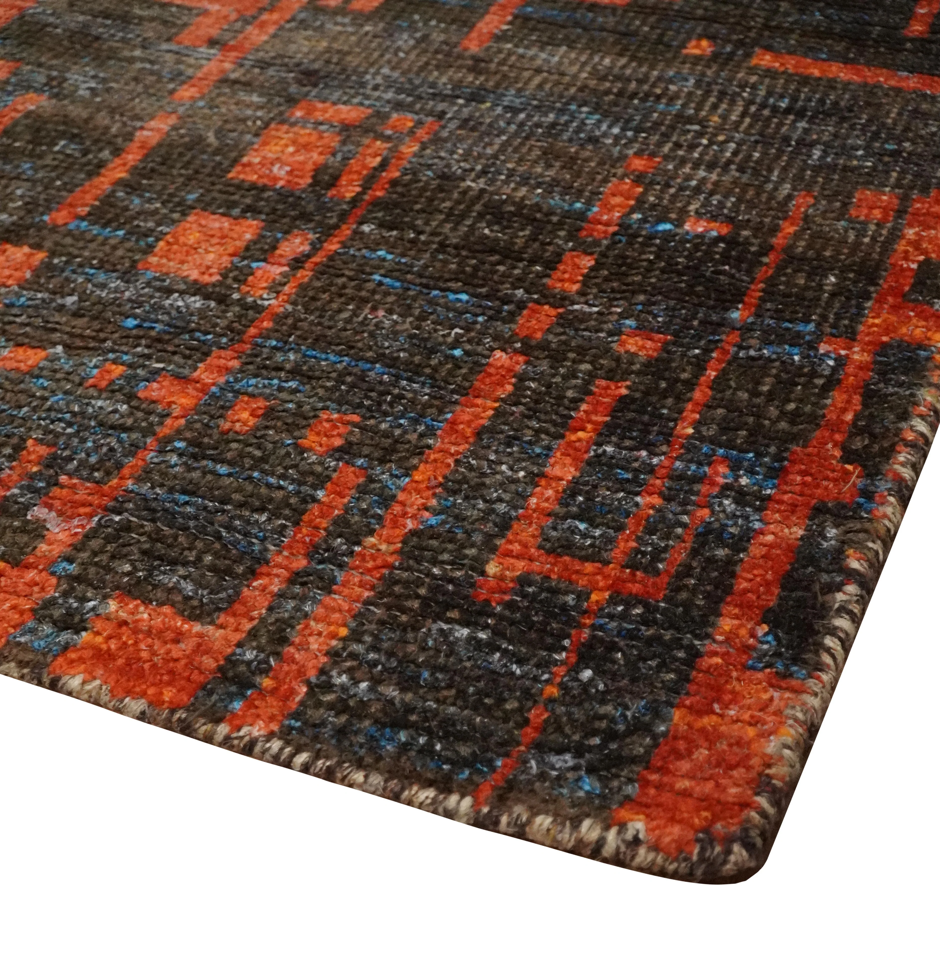 Hand Knotted 4x6 Rust and Charcoal Modern Abstract Contemporary Recycled Silk Area Rug | OP62 - Image 3