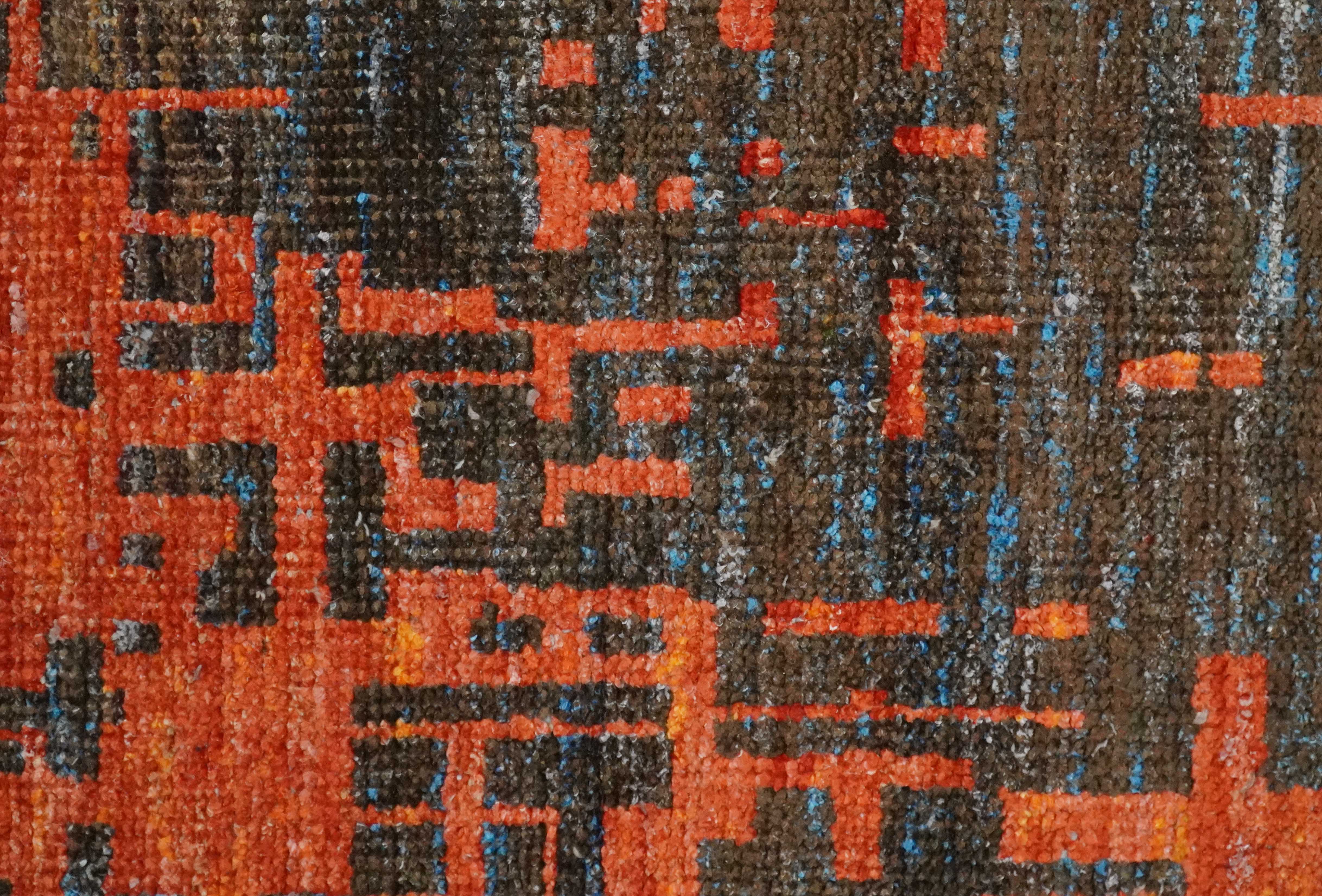Hand Knotted 4x6 Rust and Charcoal Modern Abstract Contemporary Recycled Silk Area Rug | OP62 - Image 8