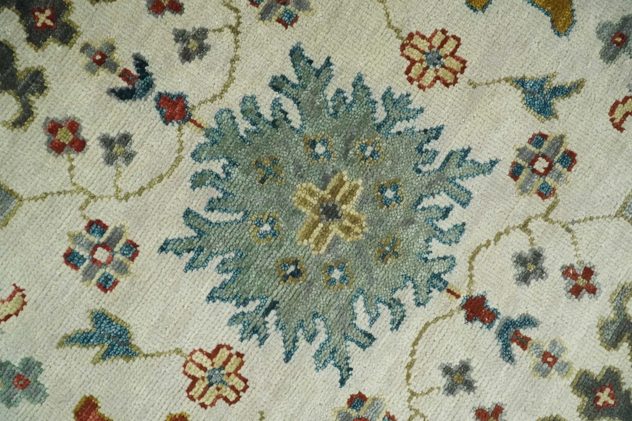 Ivory and Gray Floral Oushak Hand Knotted Custom Made Wool Area Rug - Image 4