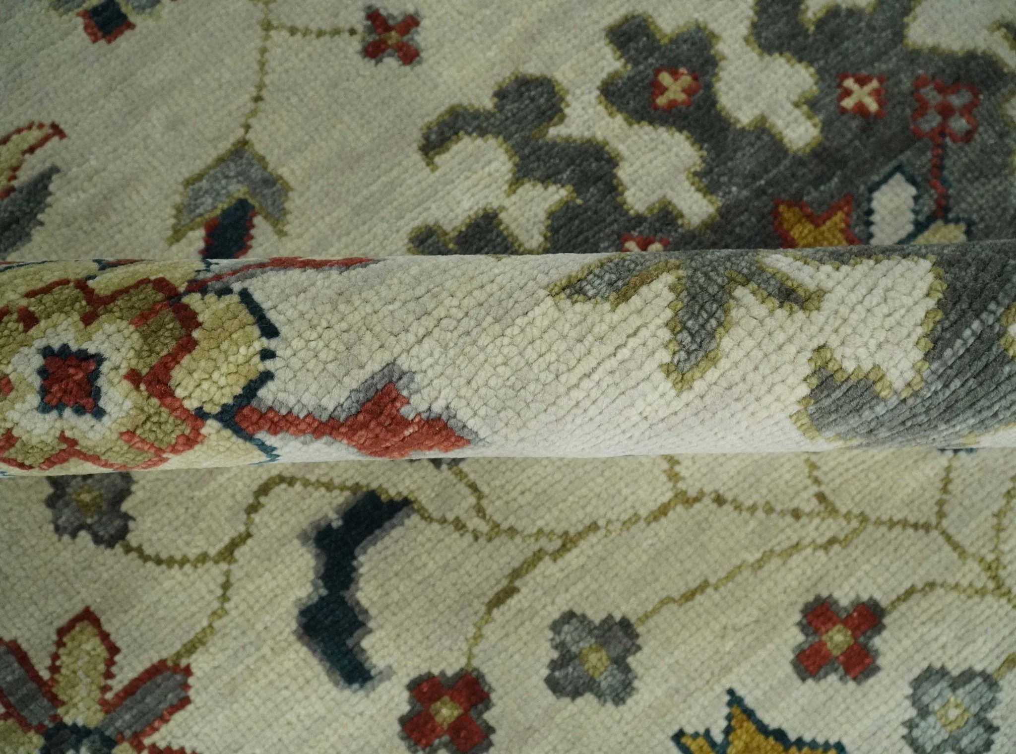 Ivory and Gray Floral Oushak Hand Knotted Custom Made Wool Area Rug - Image 8
