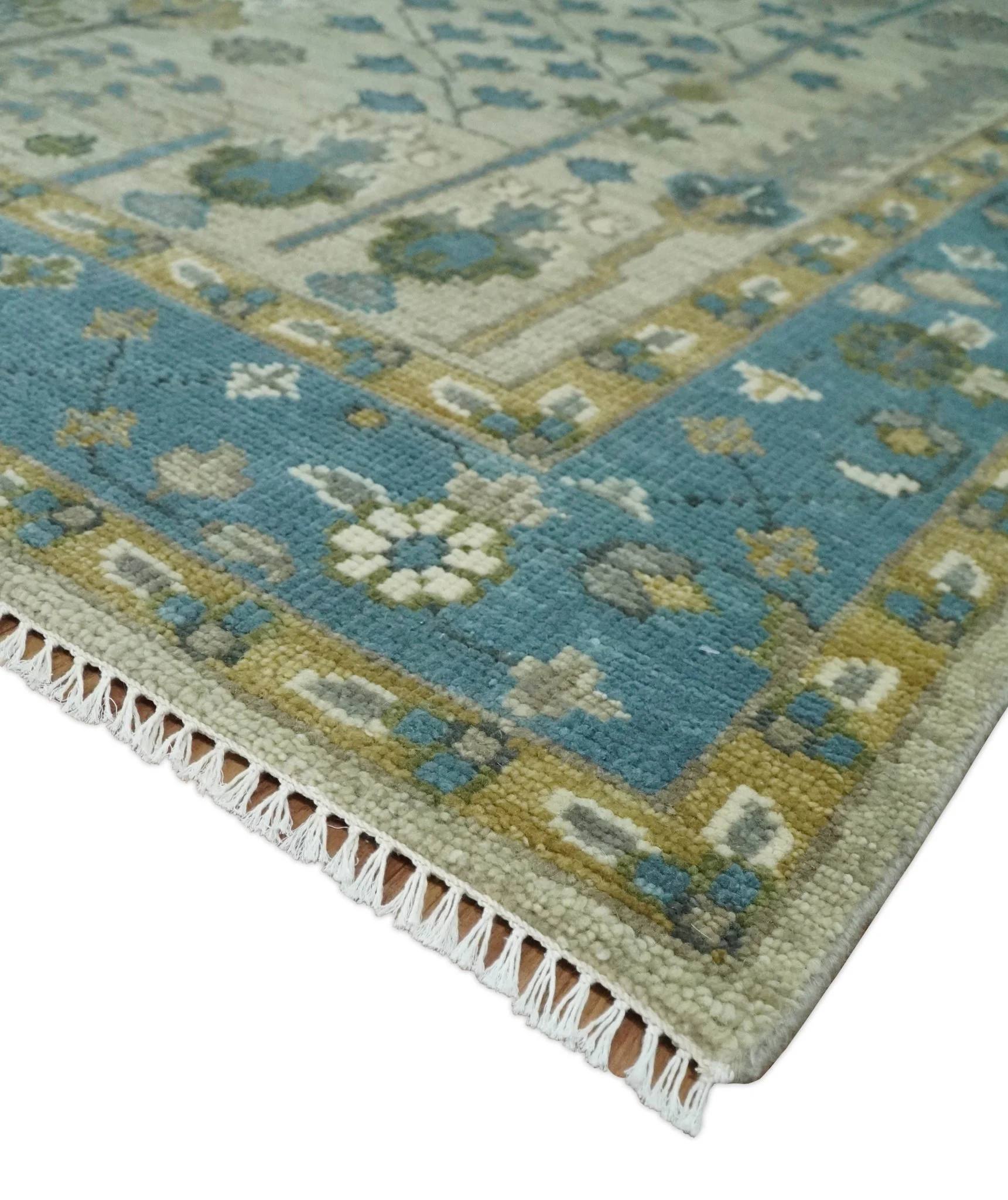 Tree of life Hand Knotted Traditional Beige and Blue Vintage Style Custom Made Wool Area Rug - Image 3