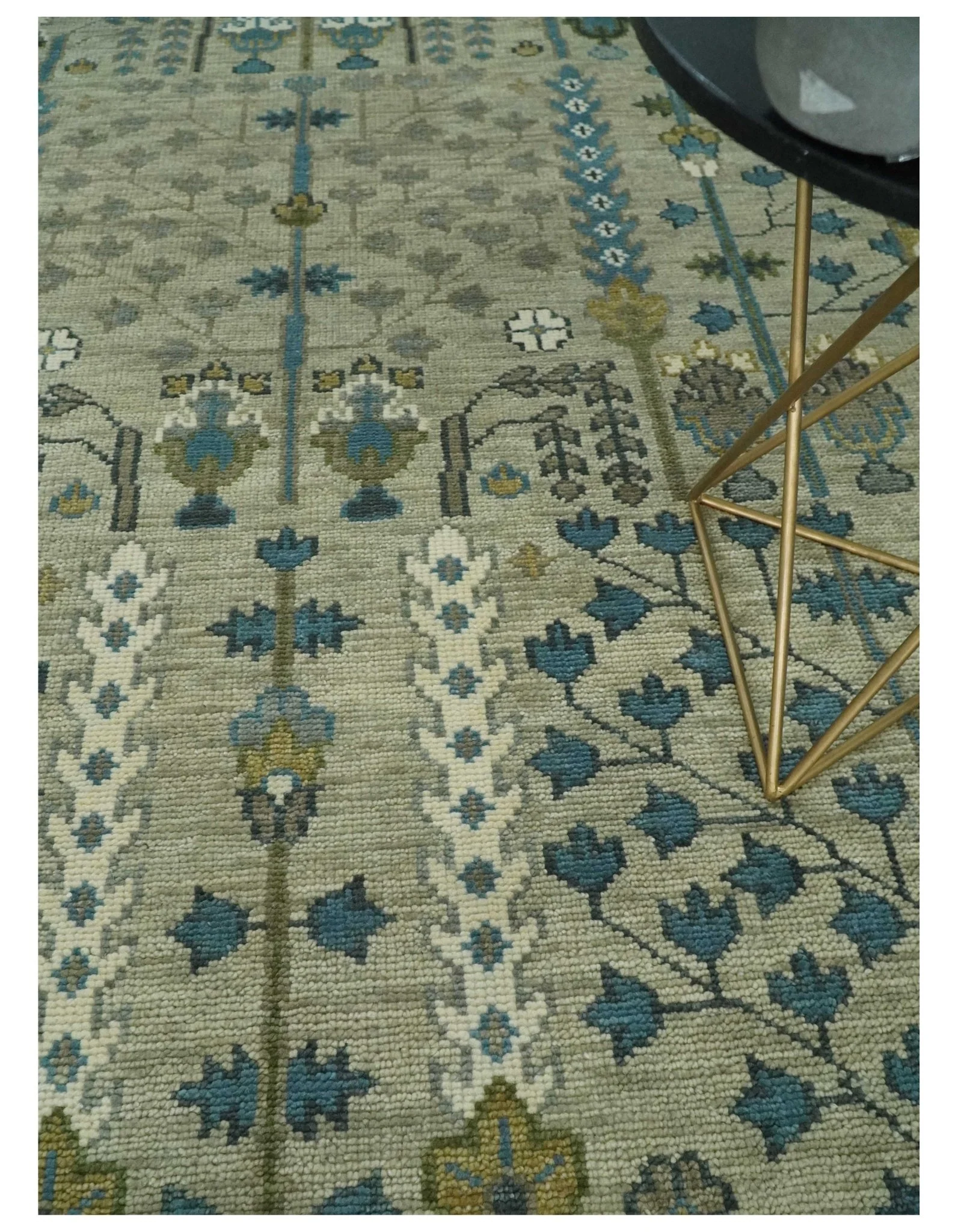 Tree of life Hand Knotted Traditional Beige and Blue Vintage Style Custom Made Wool Area Rug - Image 5
