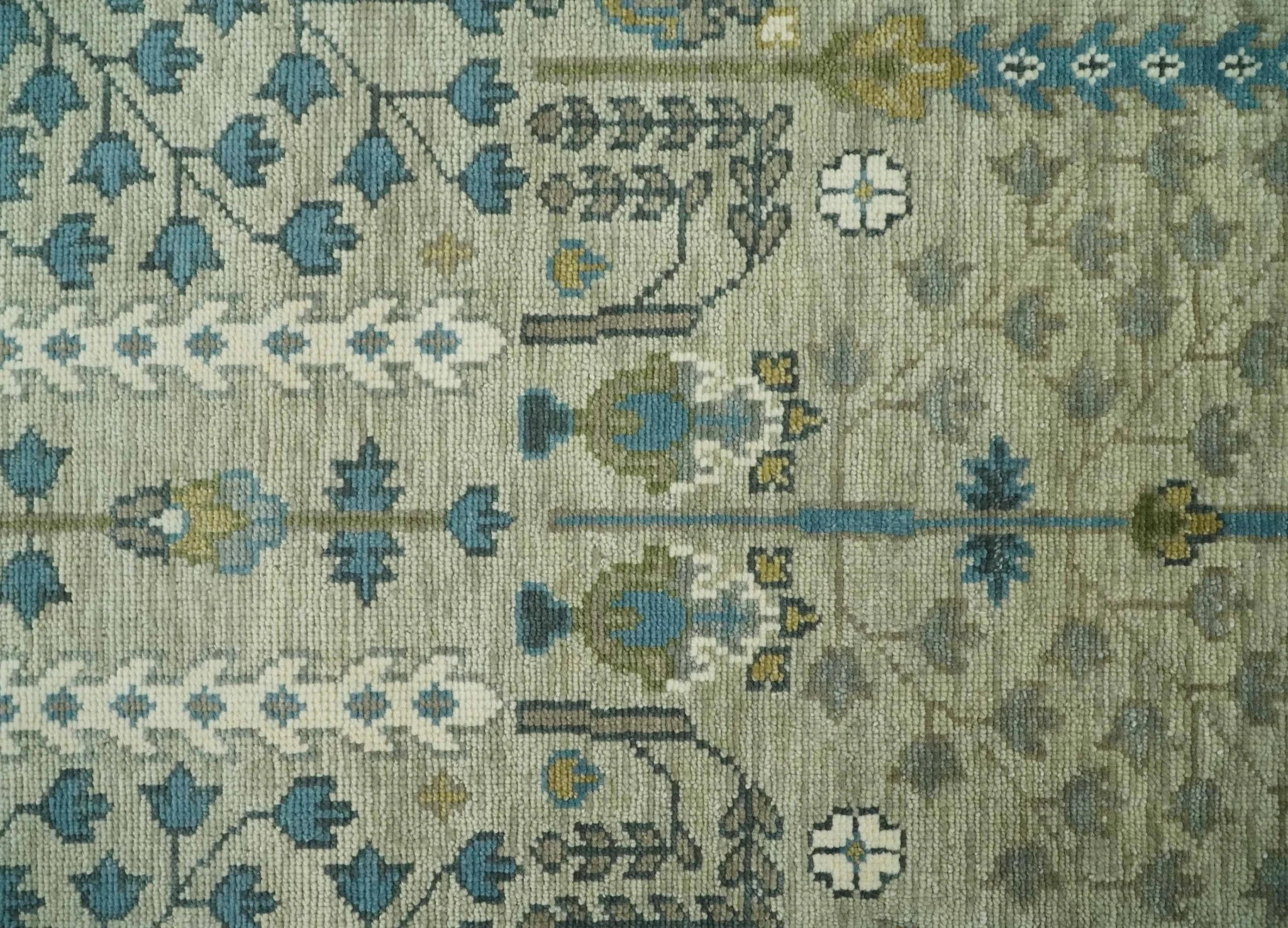 Tree of life Hand Knotted Traditional Beige and Blue Vintage Style Custom Made Wool Area Rug - Image 6