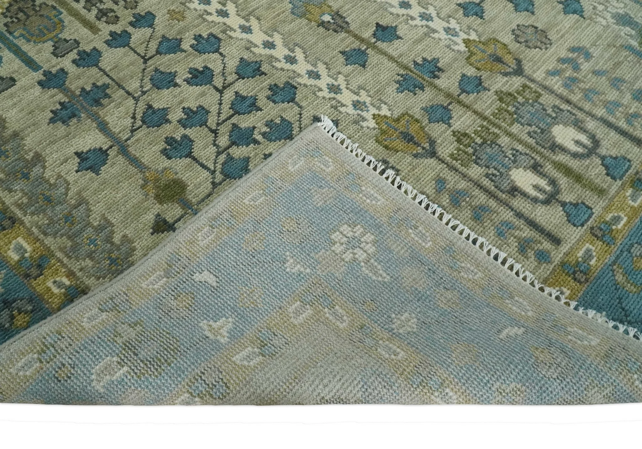 Tree of life Hand Knotted Traditional Beige and Blue Vintage Style Custom Made Wool Area Rug - Image 7