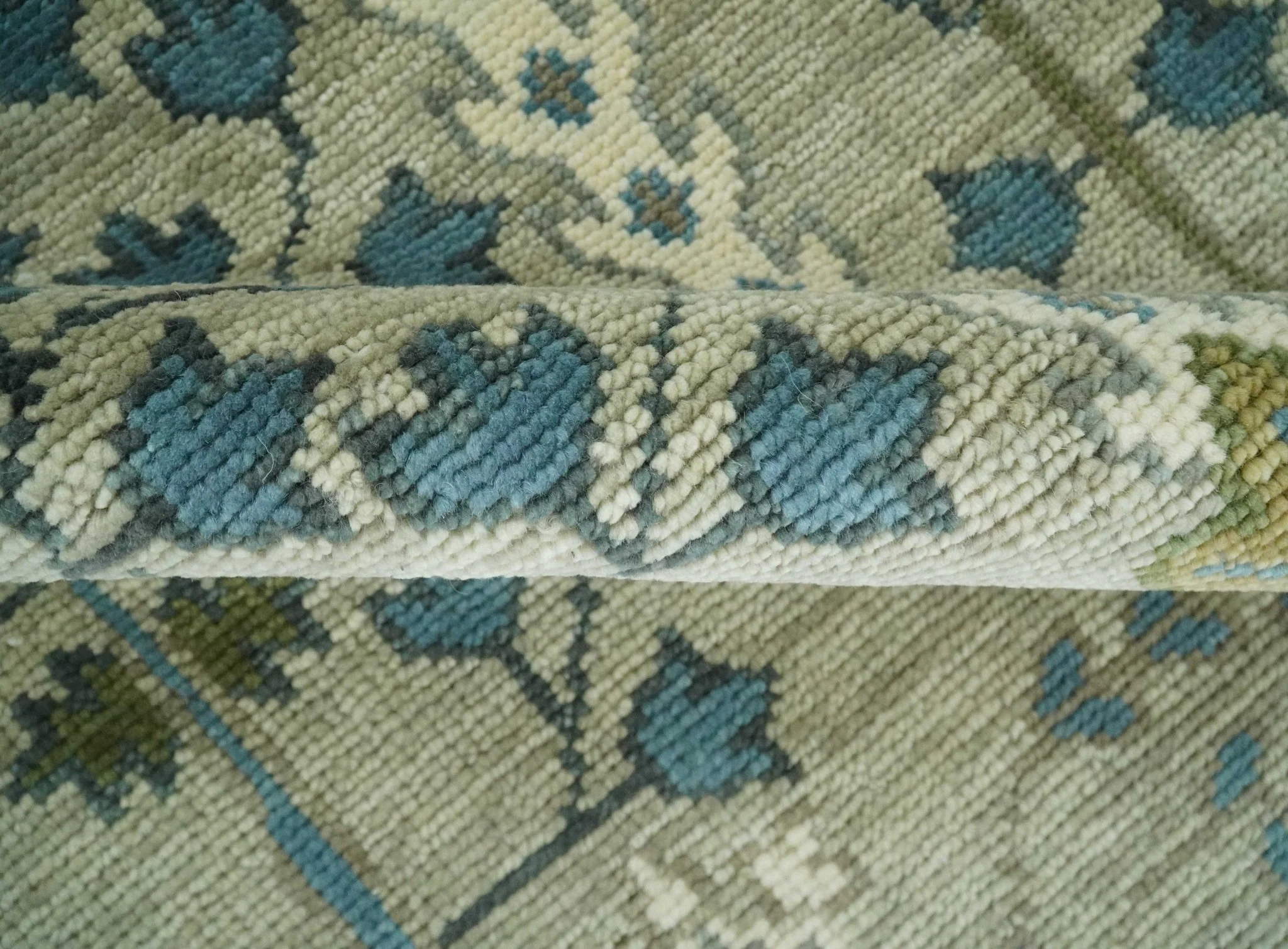 Tree of life Hand Knotted Traditional Beige and Blue Vintage Style Custom Made Wool Area Rug - Image 9