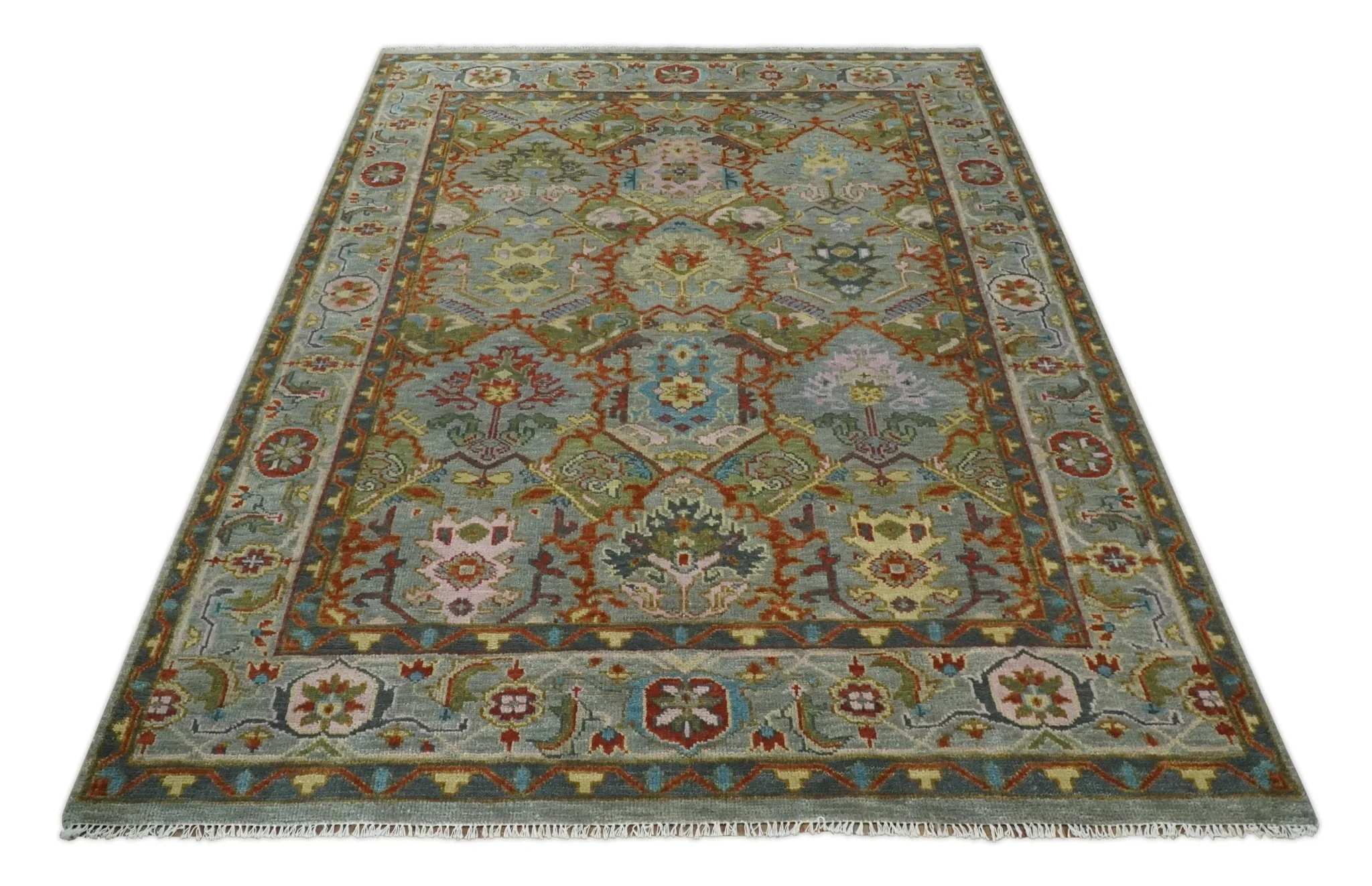 Hand knotted Olive, Rust and Gray Traditional Antique Moss Oushak Multi Size wool Area Rug - Image 11