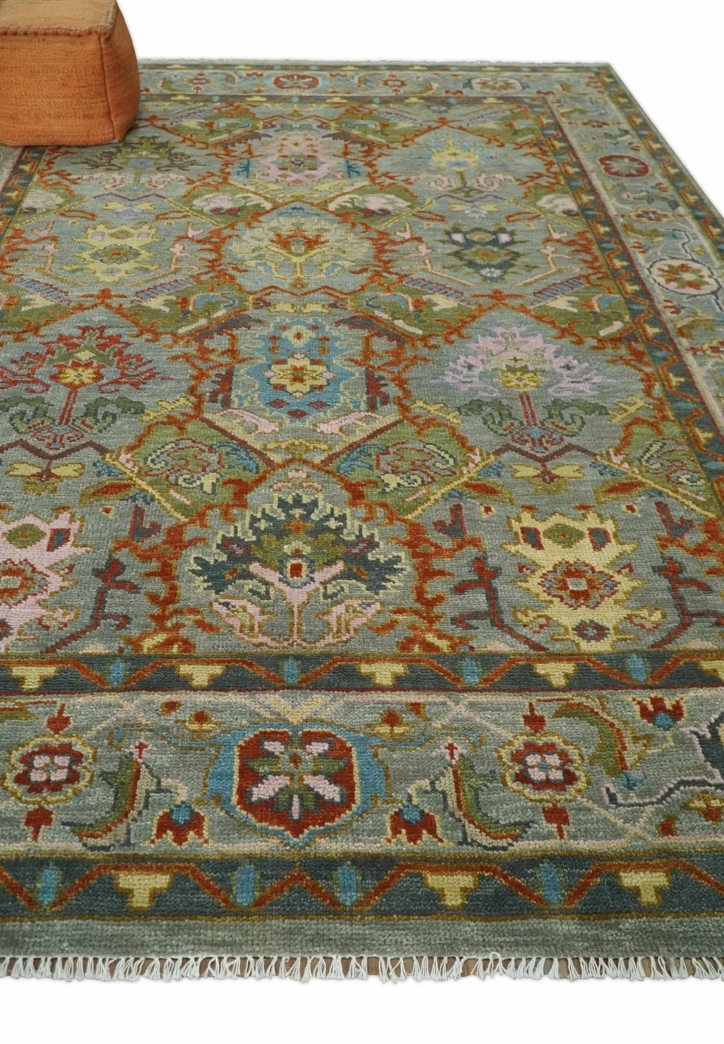 Hand knotted Olive, Rust and Gray Traditional Antique Moss Oushak Multi Size wool Area Rug - Image 2