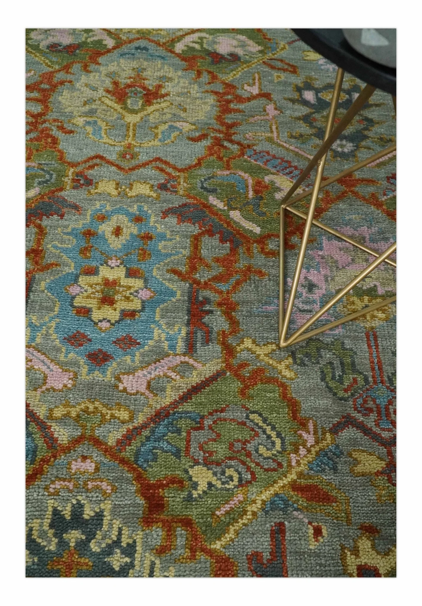 Hand knotted Olive, Rust and Gray Traditional Antique Moss Oushak Multi Size wool Area Rug - Image 3
