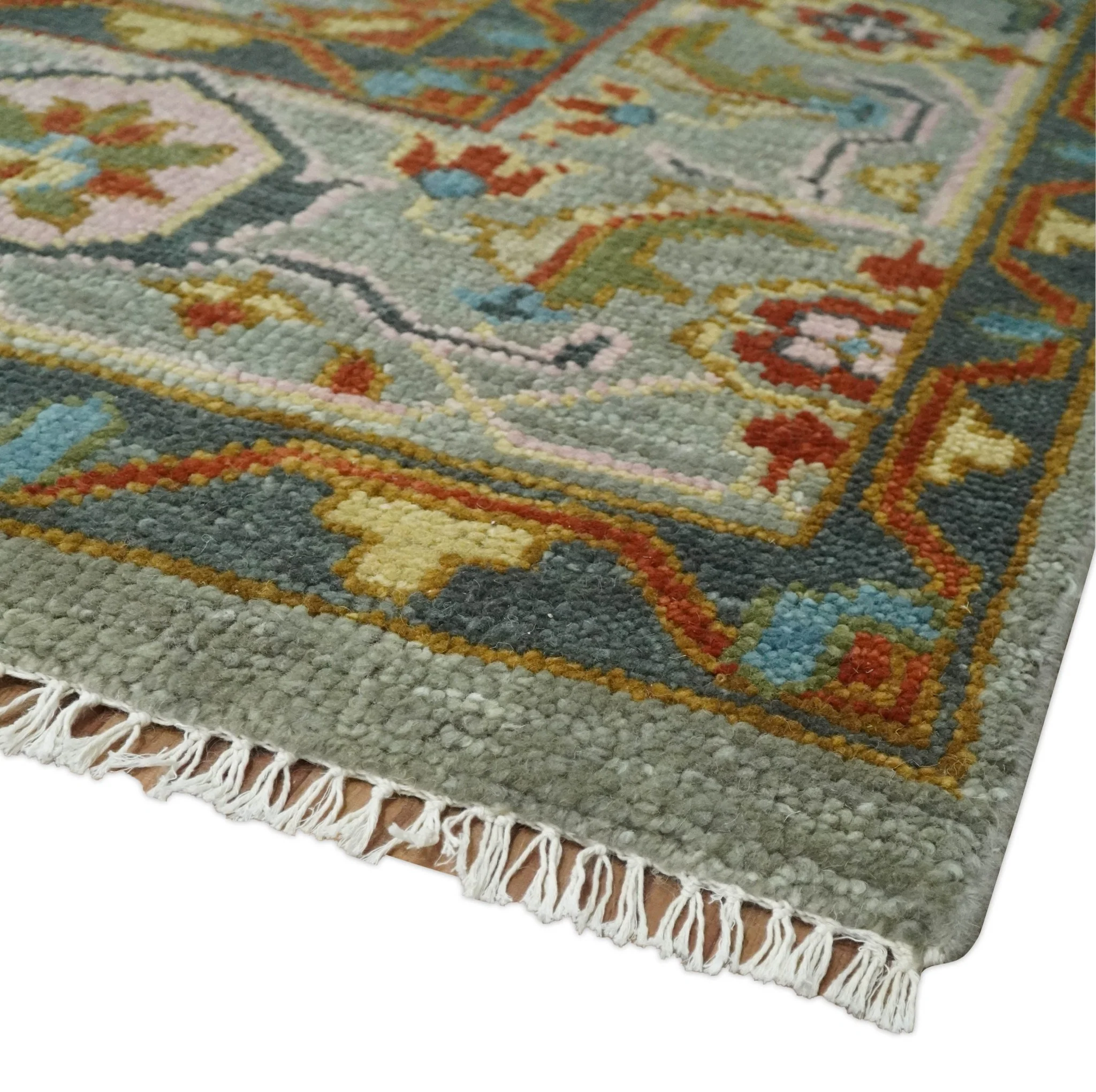 Hand knotted Olive, Rust and Gray Traditional Antique Moss Oushak Multi Size wool Area Rug - Image 5