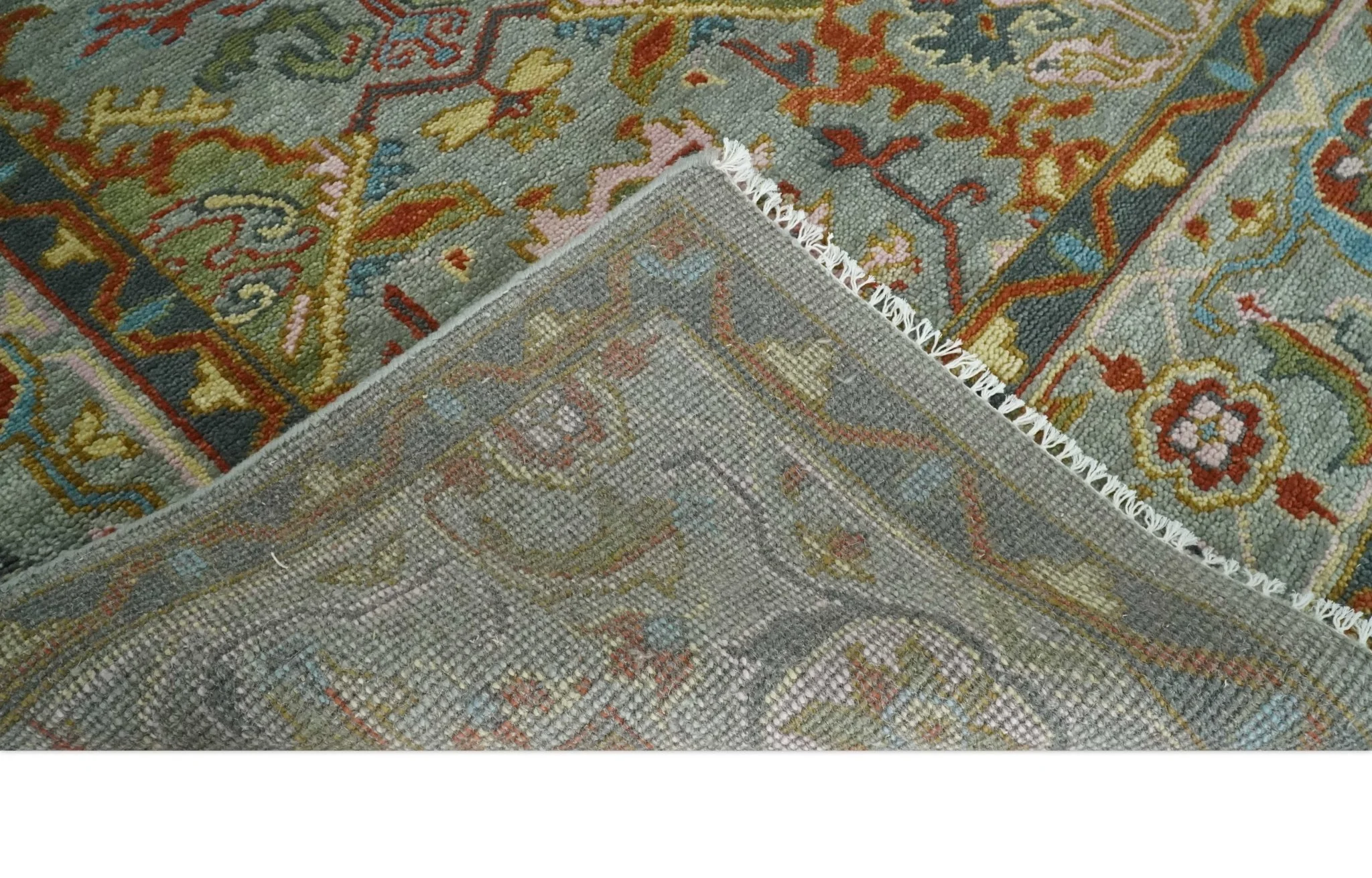 Hand knotted Olive, Rust and Gray Traditional Antique Moss Oushak Multi Size wool Area Rug - Image 7
