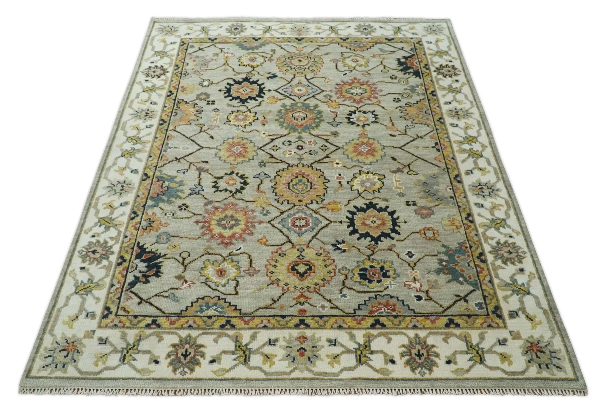 Hand Knotted Beige, Mustard and Ivory Traditional Oriental Oushak Custom Made Wool area Rug - Image 11