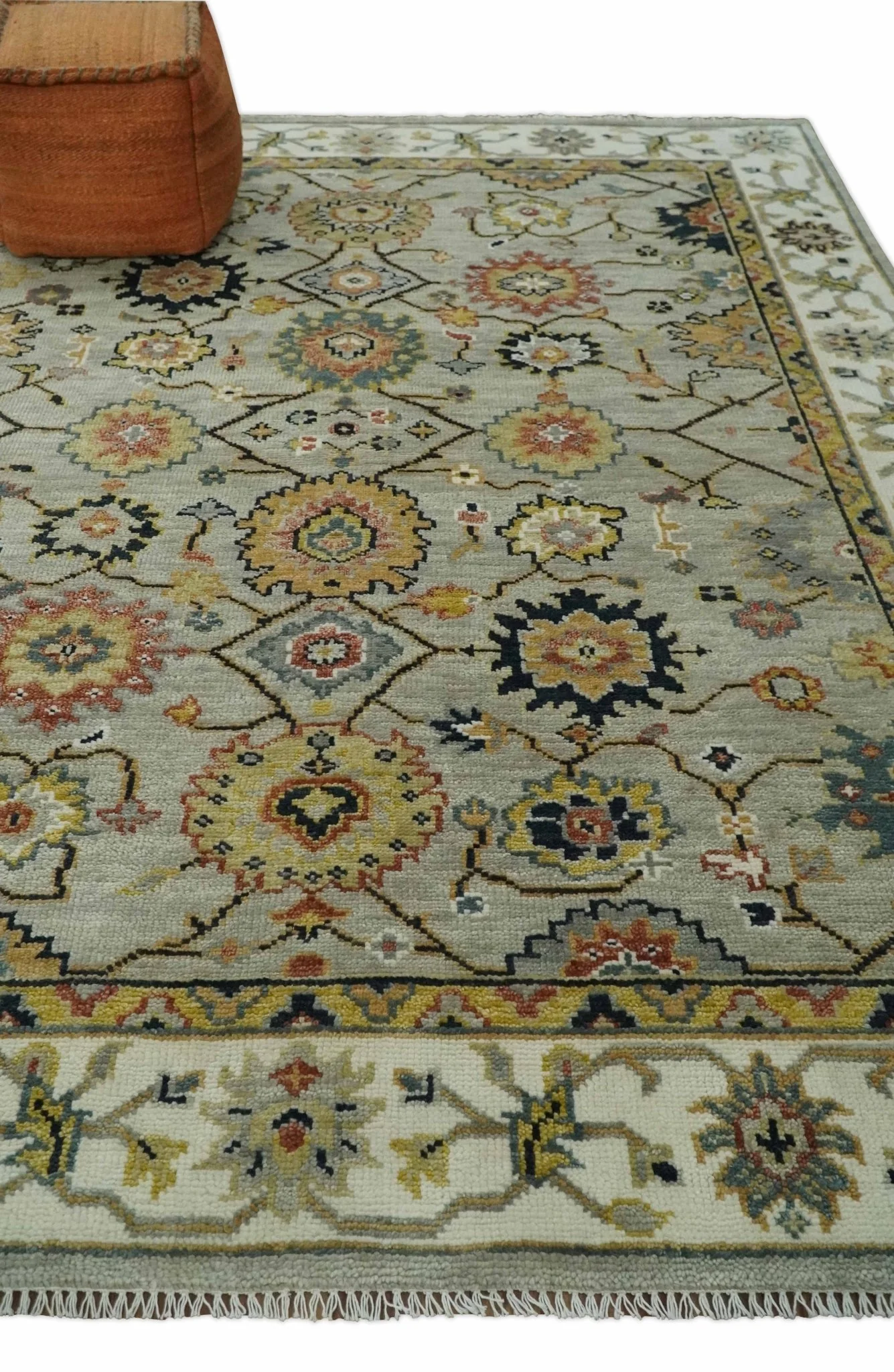 Hand Knotted Beige, Mustard and Ivory Traditional Oriental Oushak Custom Made Wool area Rug - Image 3