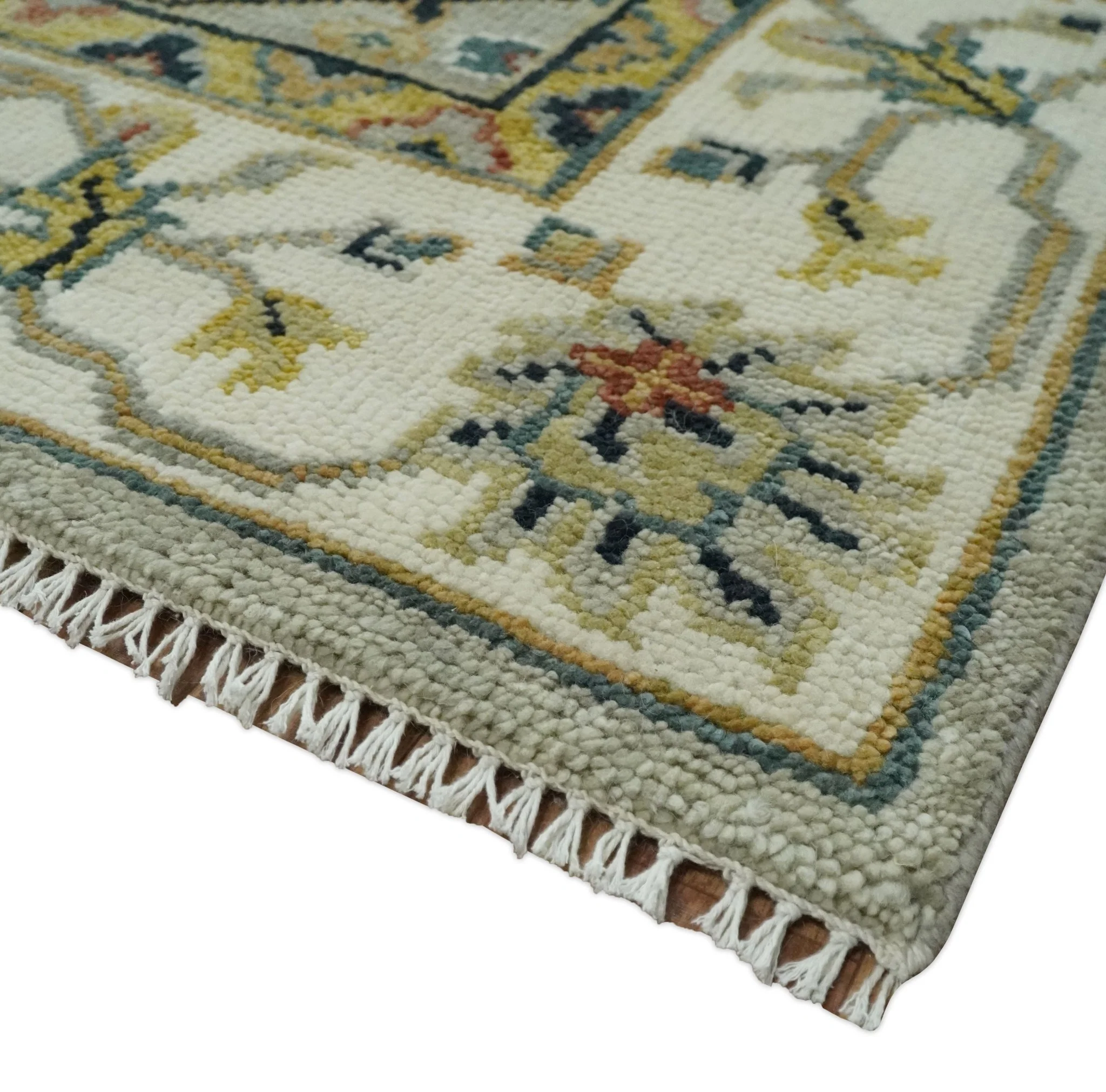 Hand Knotted Beige, Mustard and Ivory Traditional Oriental Oushak Custom Made Wool area Rug - Image 5