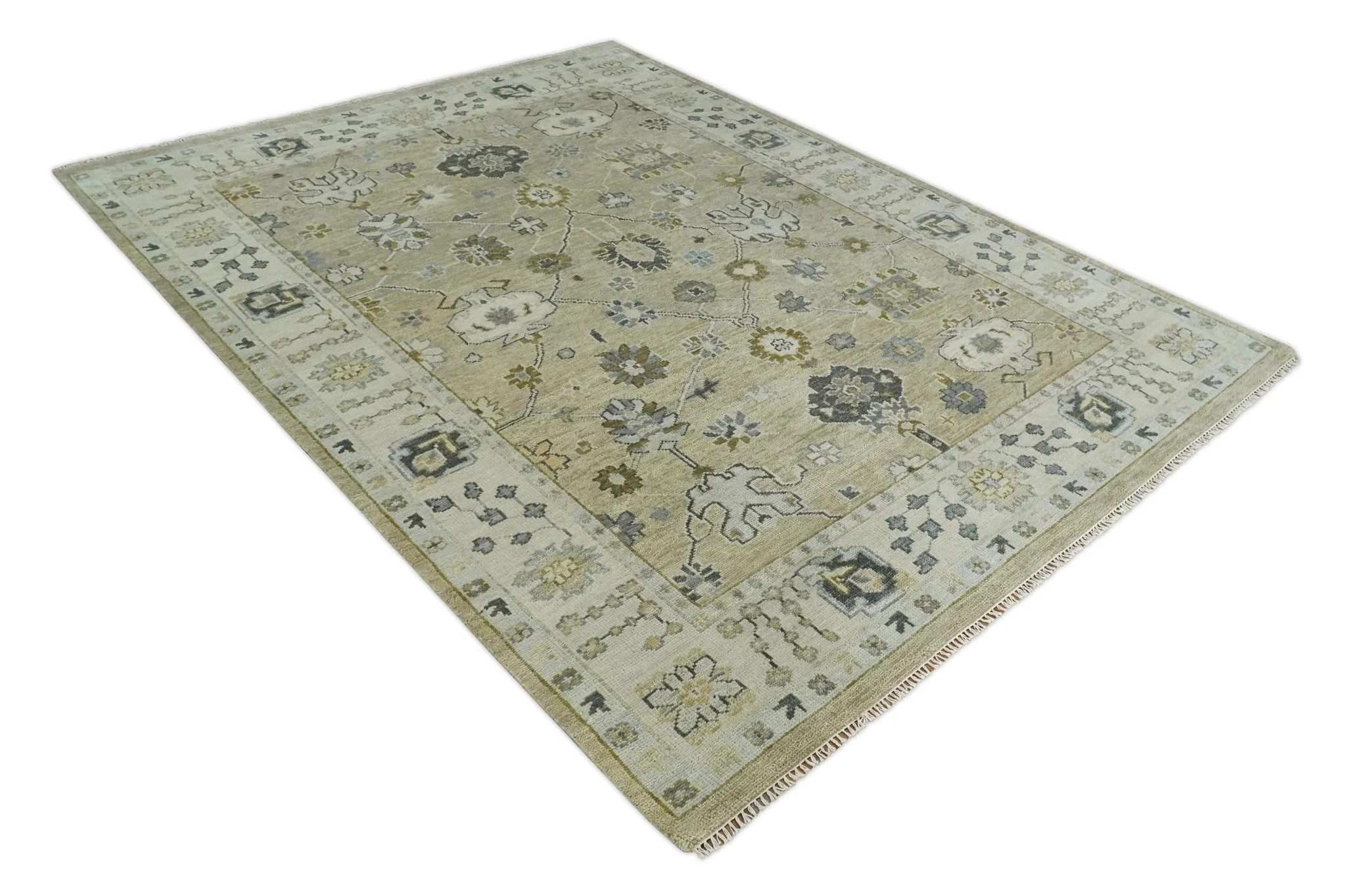 Hand Knotted Antique Oushak Olive and Beige Traditional Oushak Multi Size Wool Area Rug - Image 10
