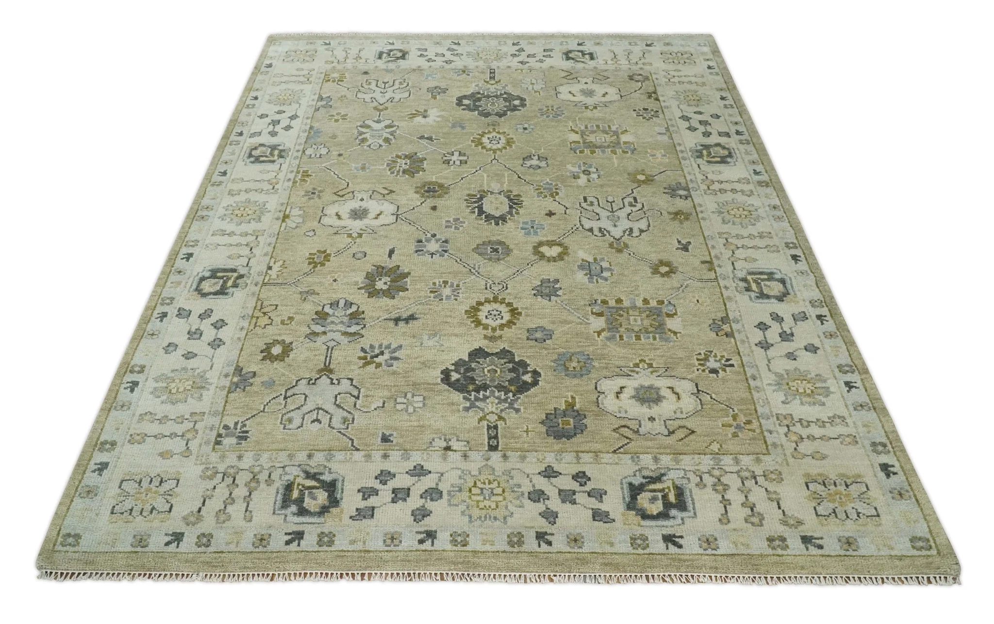Hand Knotted Antique Oushak Olive and Beige Traditional Oushak Multi Size Wool Area Rug - Image 11
