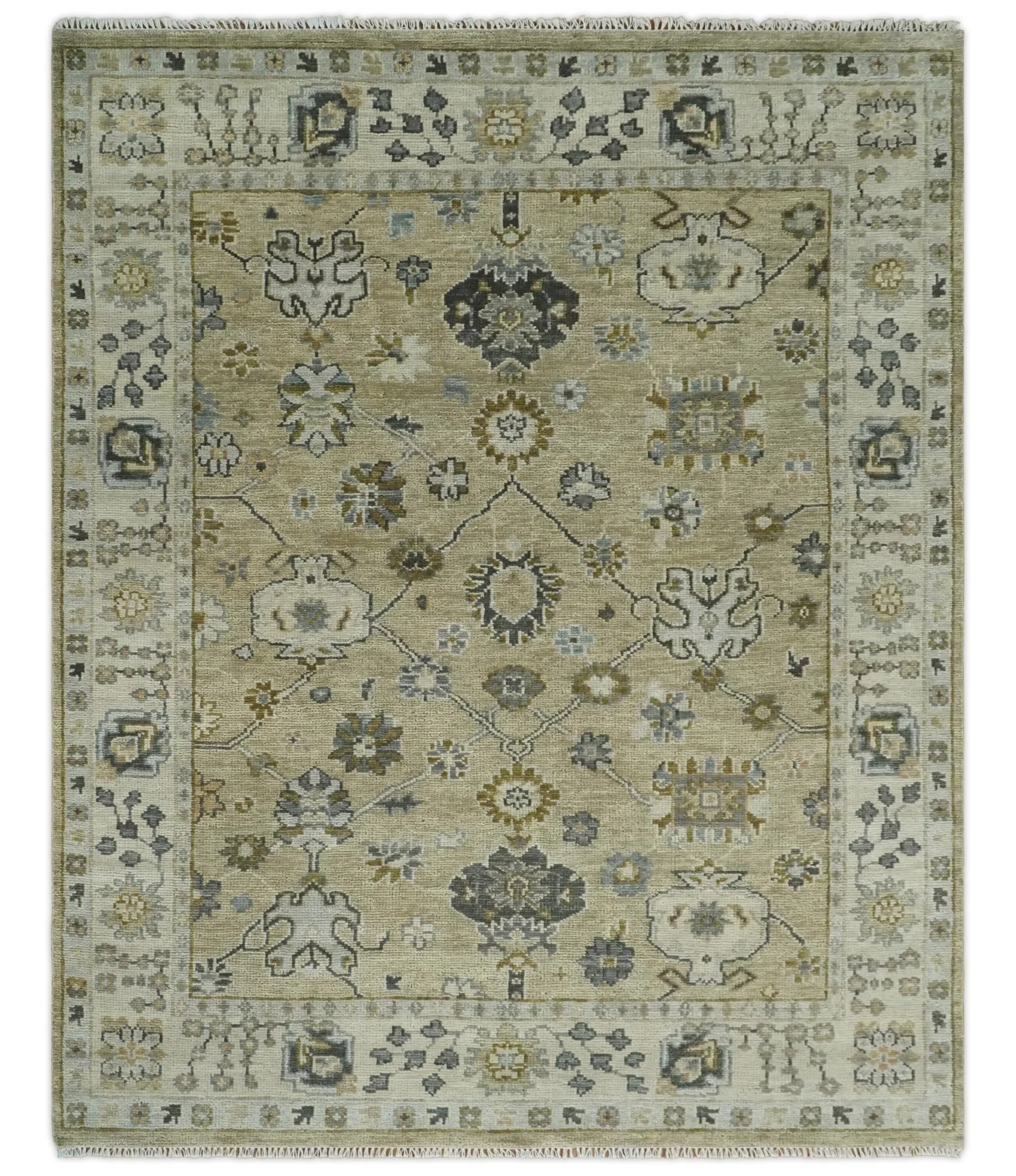 Hand Knotted Antique Oushak Olive and Beige Traditional Oushak Multi Size Wool Area Rug - Image 12