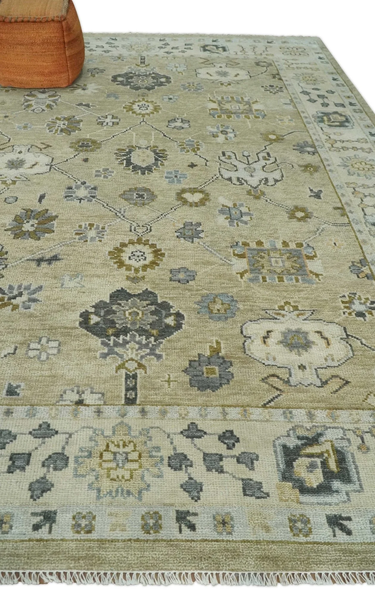 Hand Knotted Antique Oushak Olive and Beige Traditional Oushak Multi Size Wool Area Rug - Image 3
