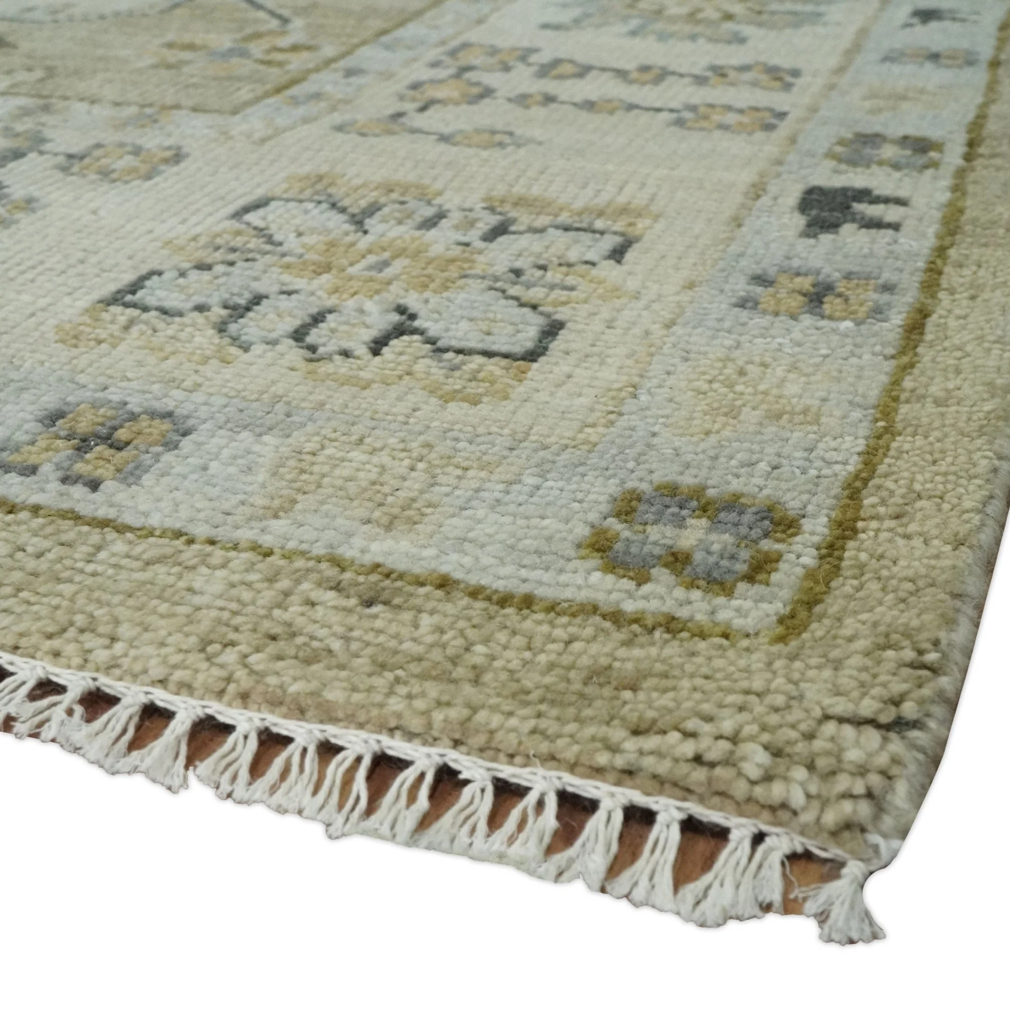 Hand Knotted Antique Oushak Olive and Beige Traditional Oushak Multi Size Wool Area Rug - Image 5