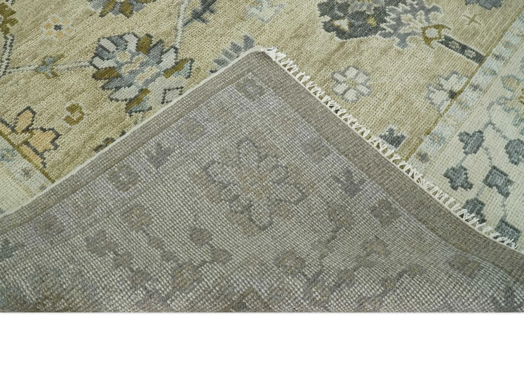 Hand Knotted Antique Oushak Olive and Beige Traditional Oushak Multi Size Wool Area Rug - Image 7