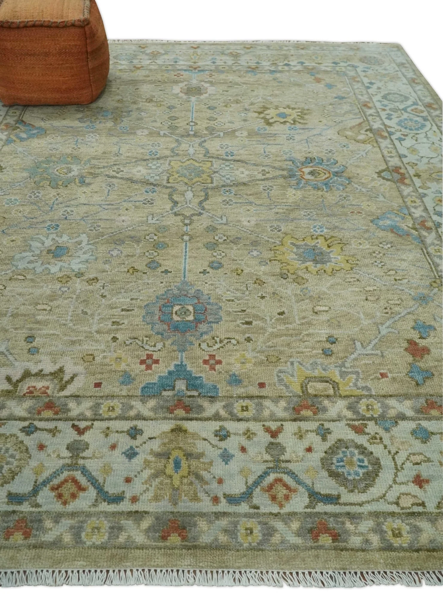 Hand Knotted Beige, Ivory and Gray Traditional Oushak Custom Made Wool Area Rug - Image 3