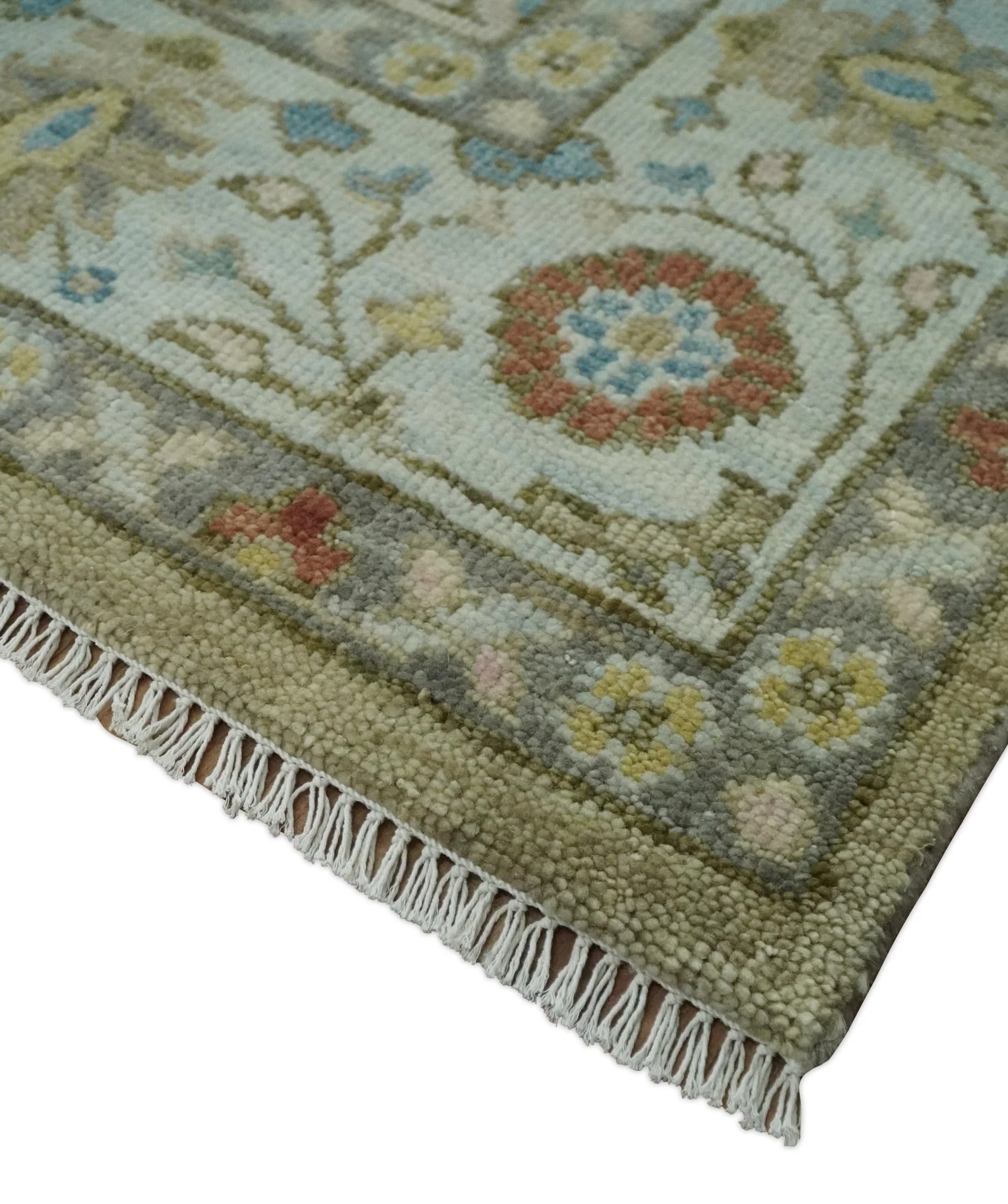 Hand Knotted Beige, Ivory and Gray Traditional Oushak Custom Made Wool Area Rug - Image 5