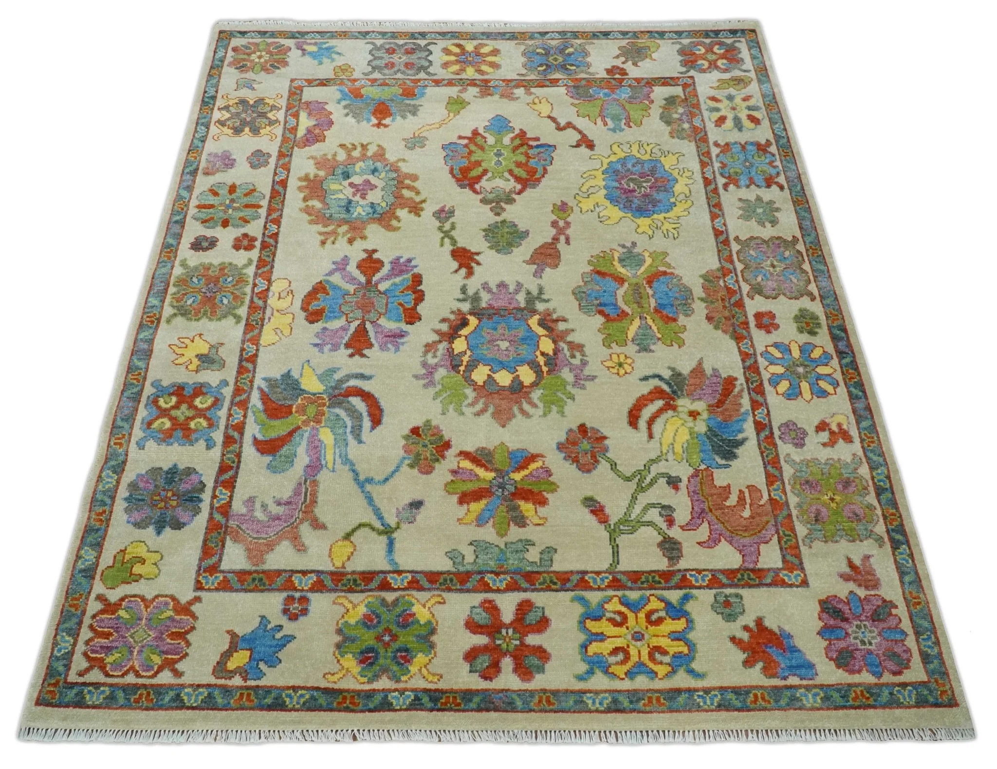 Custom Made Hand Knotted Beige with multicolor Traditional Oushak Wool area Rug - Image 10