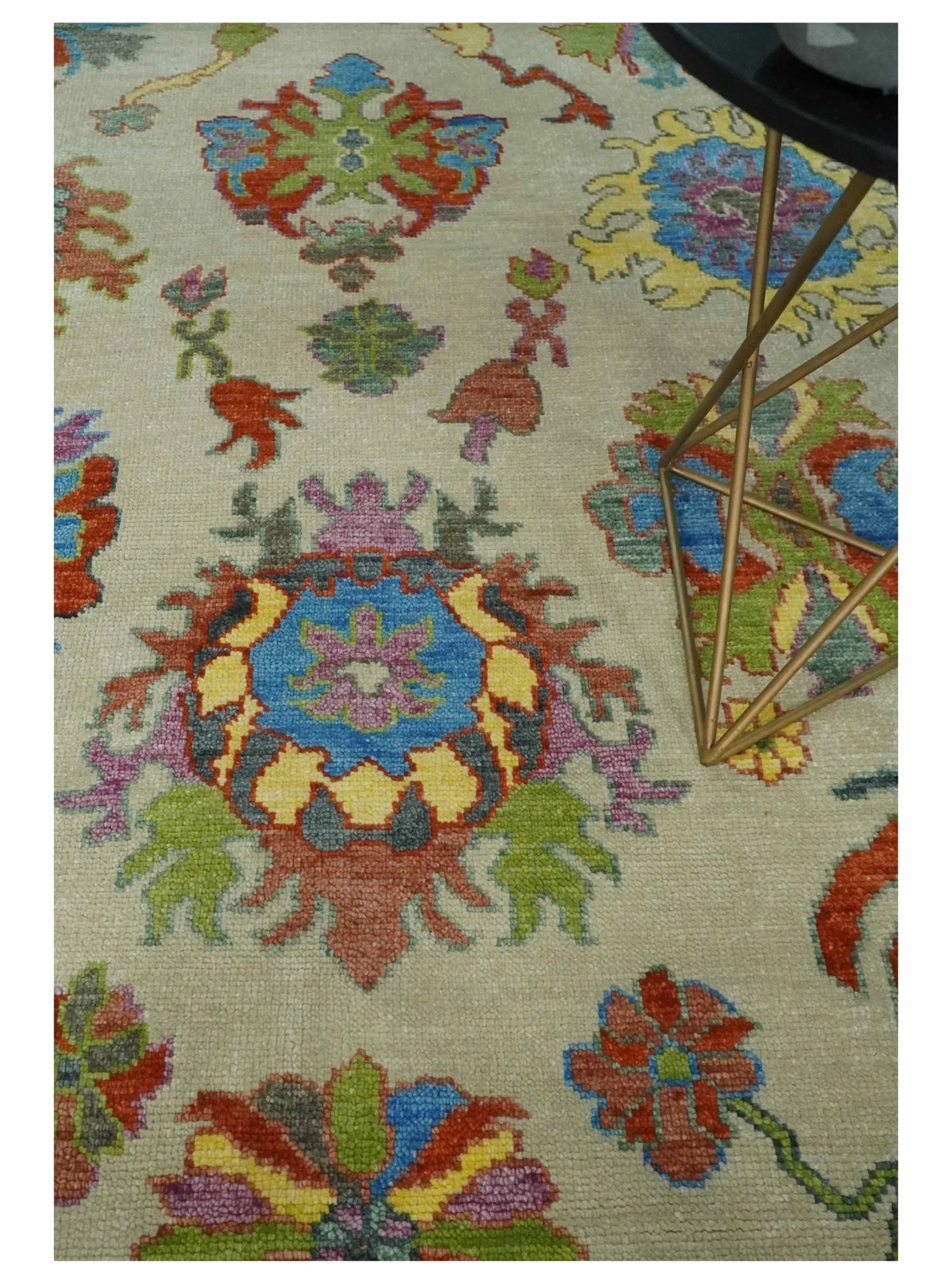 Custom Made Hand Knotted Beige with multicolor Traditional Oushak Wool area Rug - Image 2