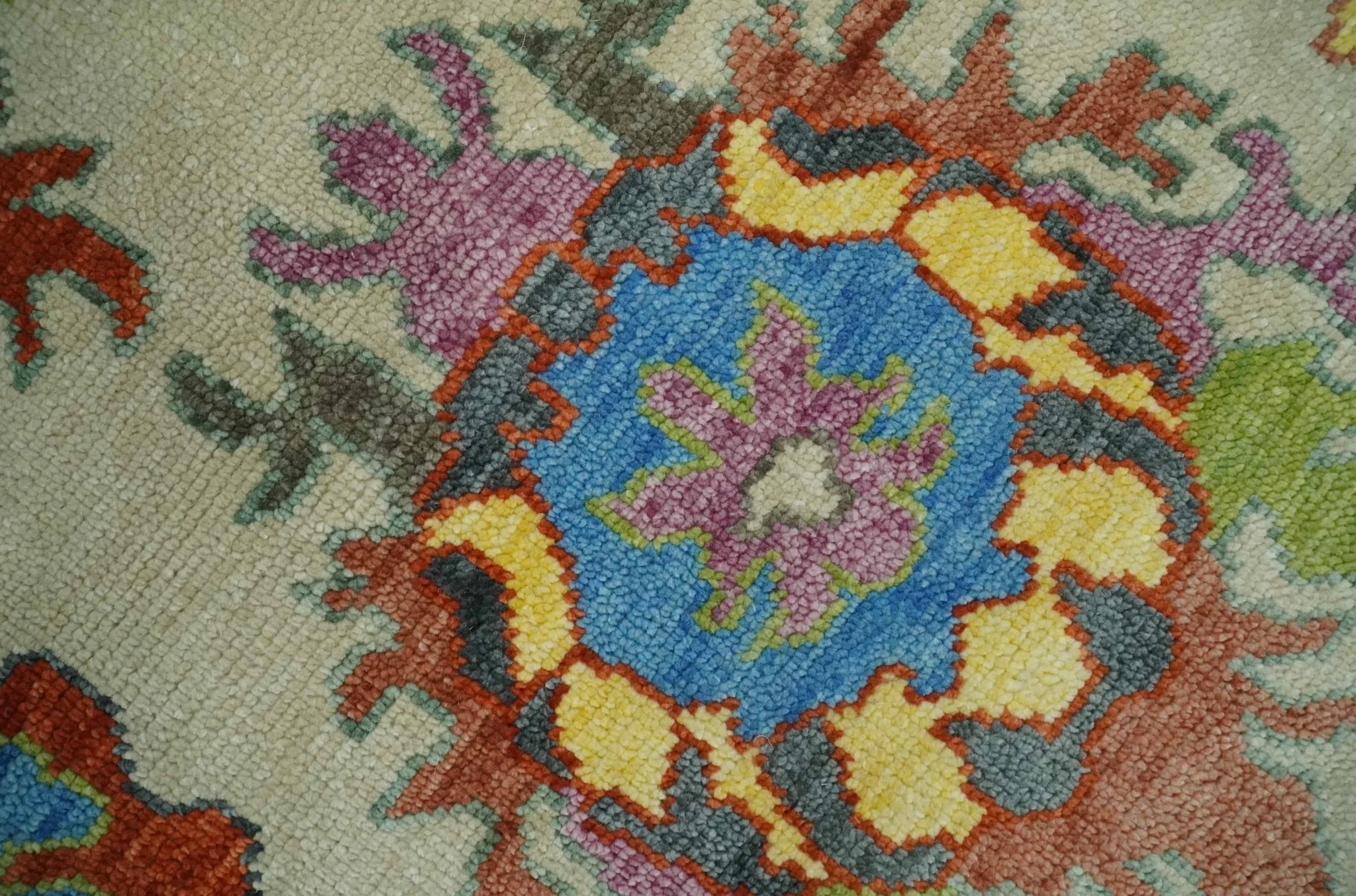 Custom Made Hand Knotted Beige with multicolor Traditional Oushak Wool area Rug - Image 4