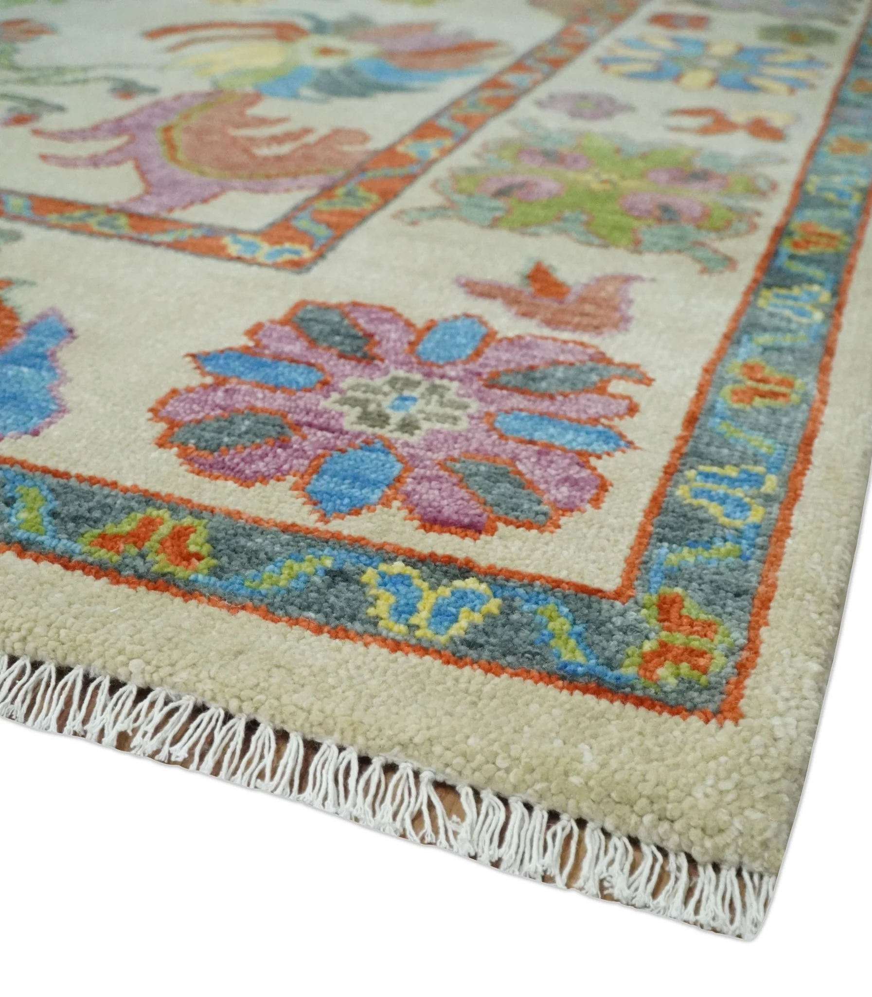 Custom Made Hand Knotted Beige with multicolor Traditional Oushak Wool area Rug - Image 5