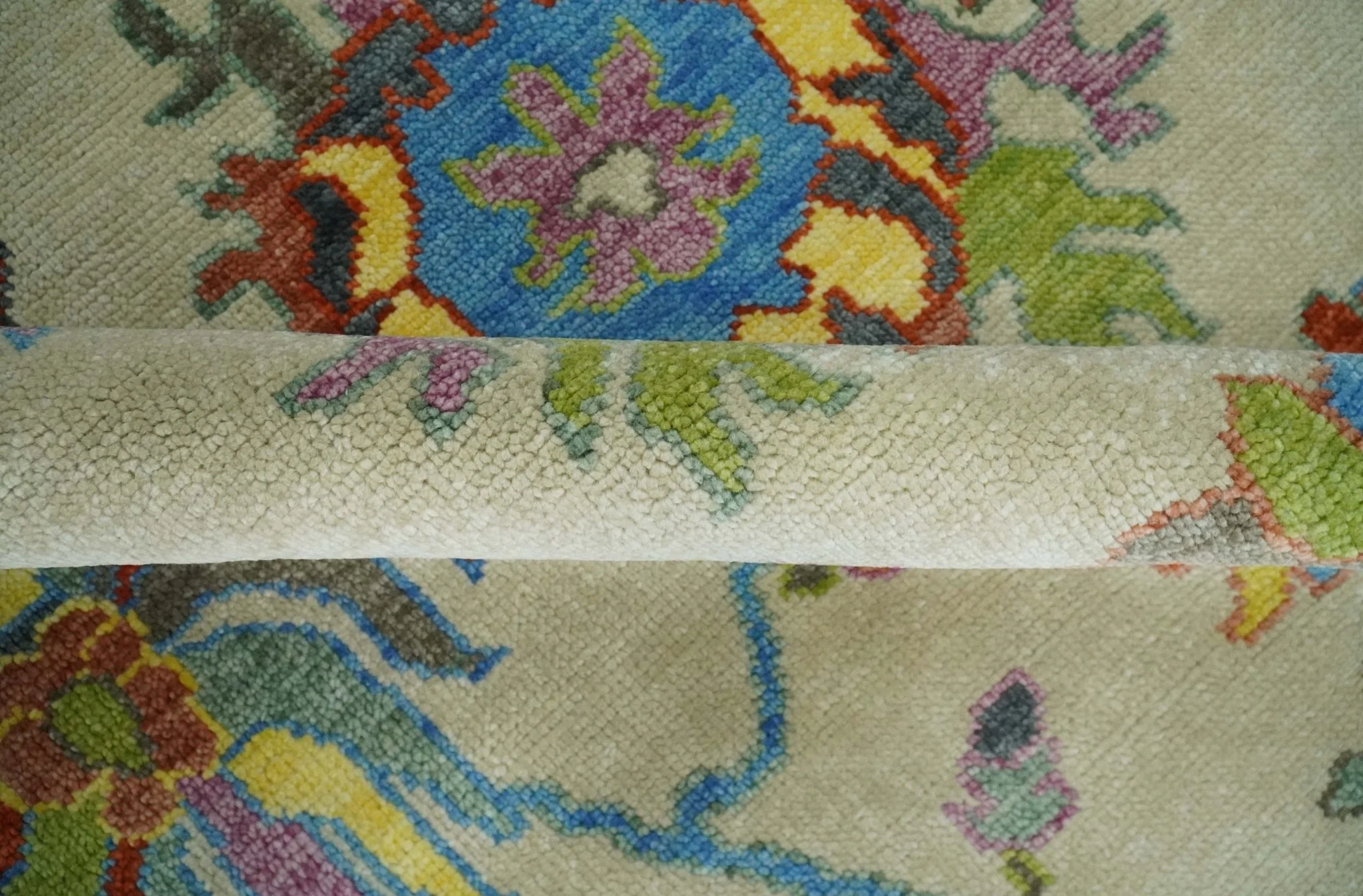 Custom Made Hand Knotted Beige with multicolor Traditional Oushak Wool area Rug - Image 6