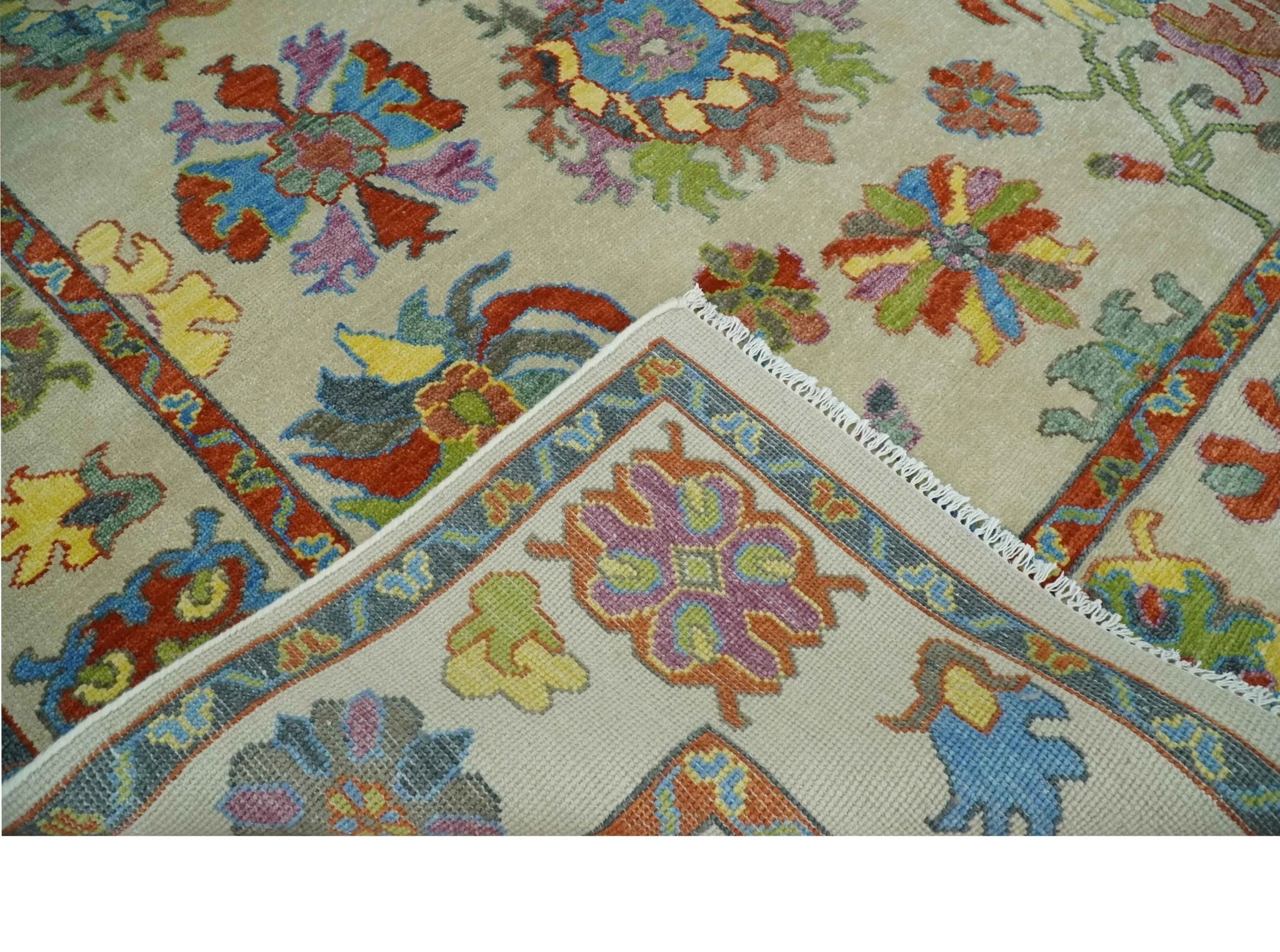 Custom Made Hand Knotted Beige with multicolor Traditional Oushak Wool area Rug - Image 7