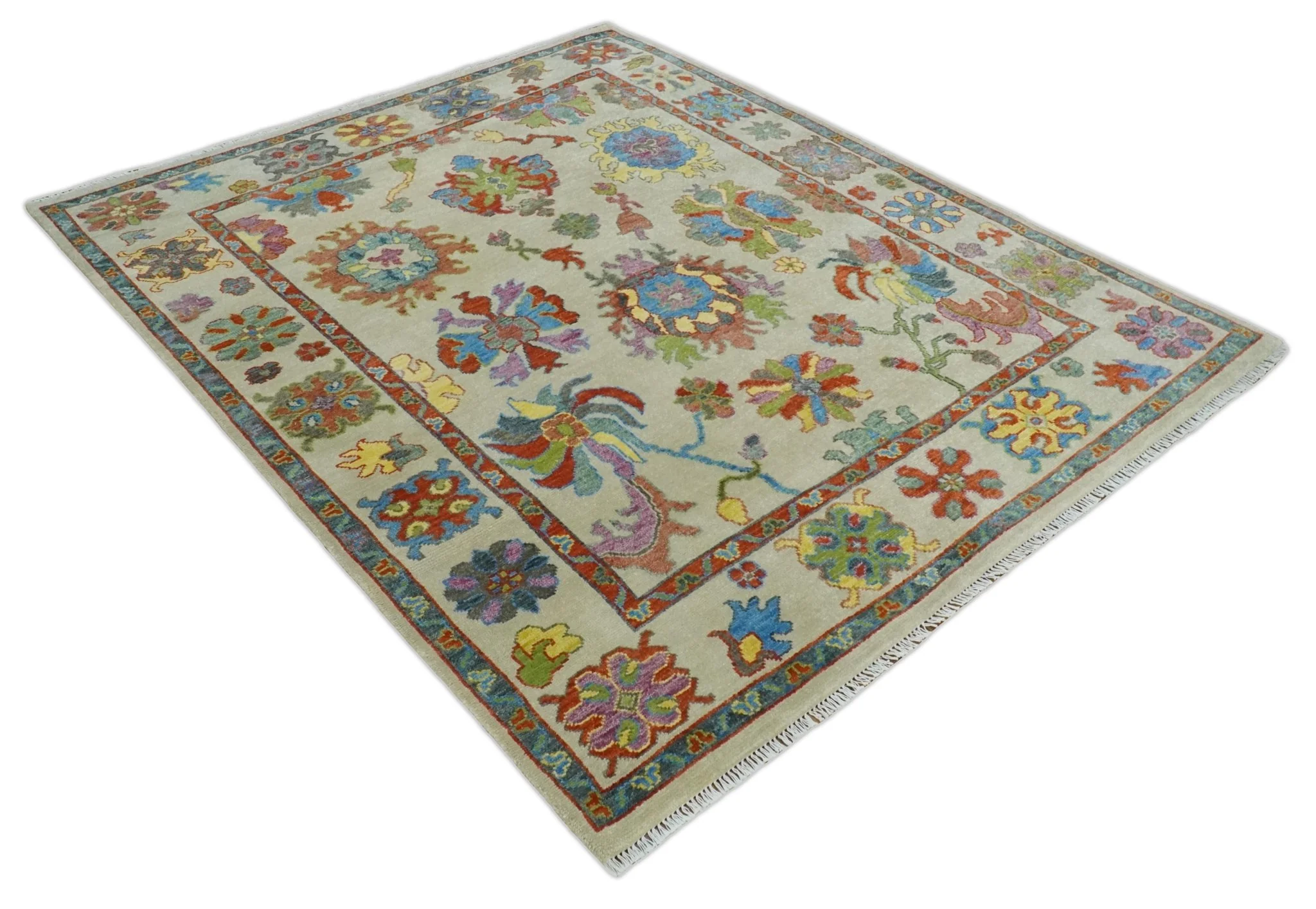 Custom Made Hand Knotted Beige with multicolor Traditional Oushak Wool area Rug - Image 9