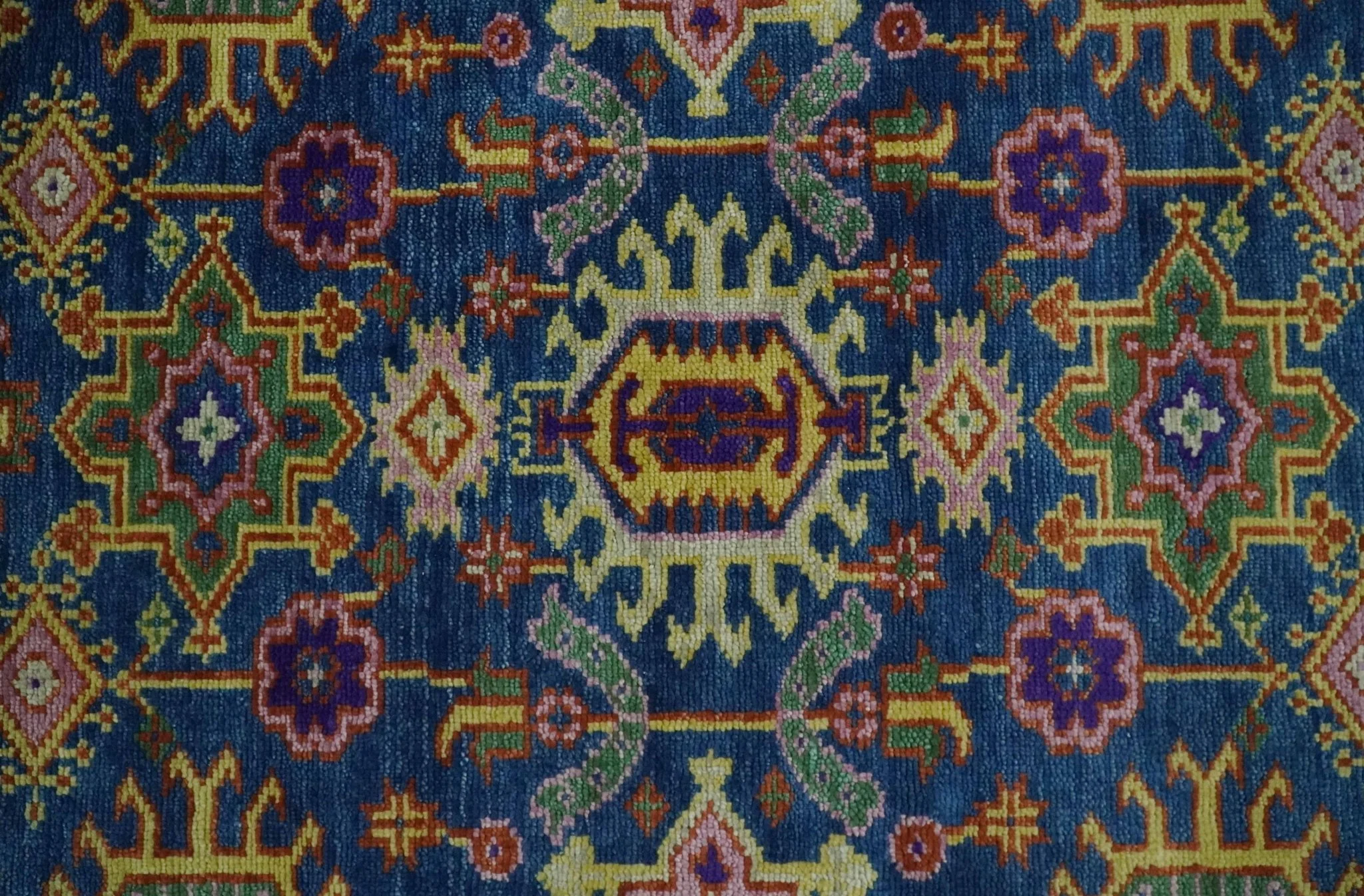 Hand Knotted Blue and Beige Persian Oushak Wool Rug - Image 8