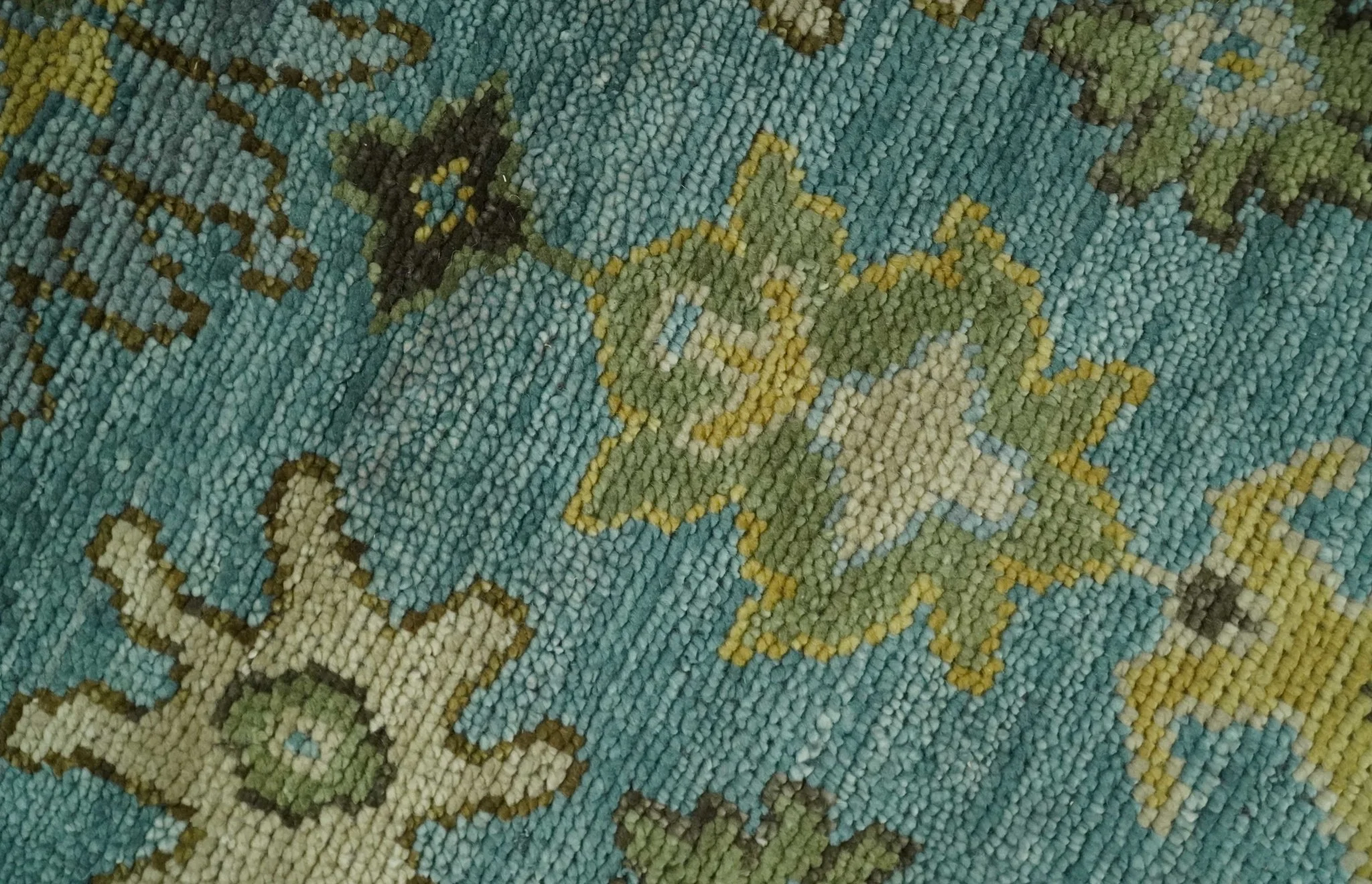 Hand Knotted Teal and Gold Traditional Oushak Multi Size Wool Area Rug - Image 5
