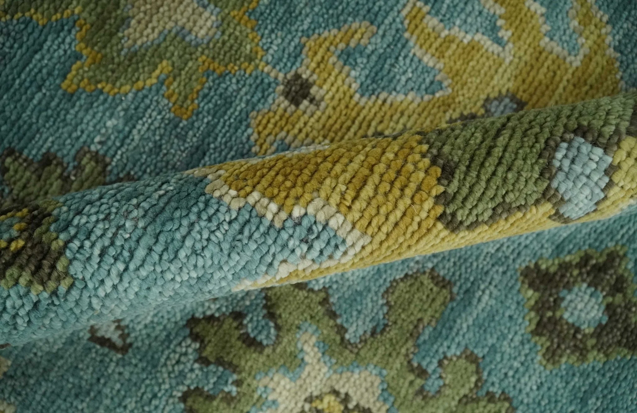 Hand Knotted Teal and Gold Traditional Oushak Multi Size Wool Area Rug - Image 8