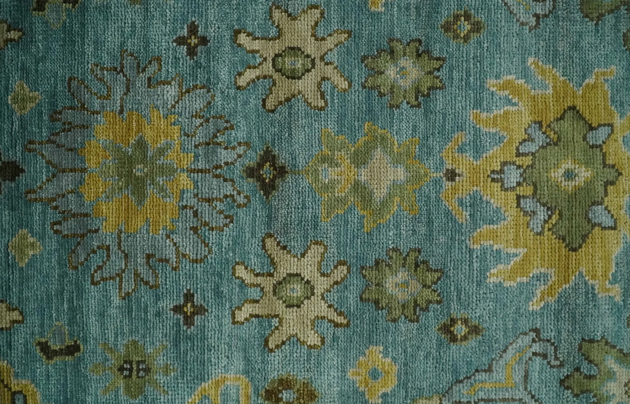 Hand Knotted Teal and Gold Traditional Oushak Multi Size Wool Area Rug - Image 9