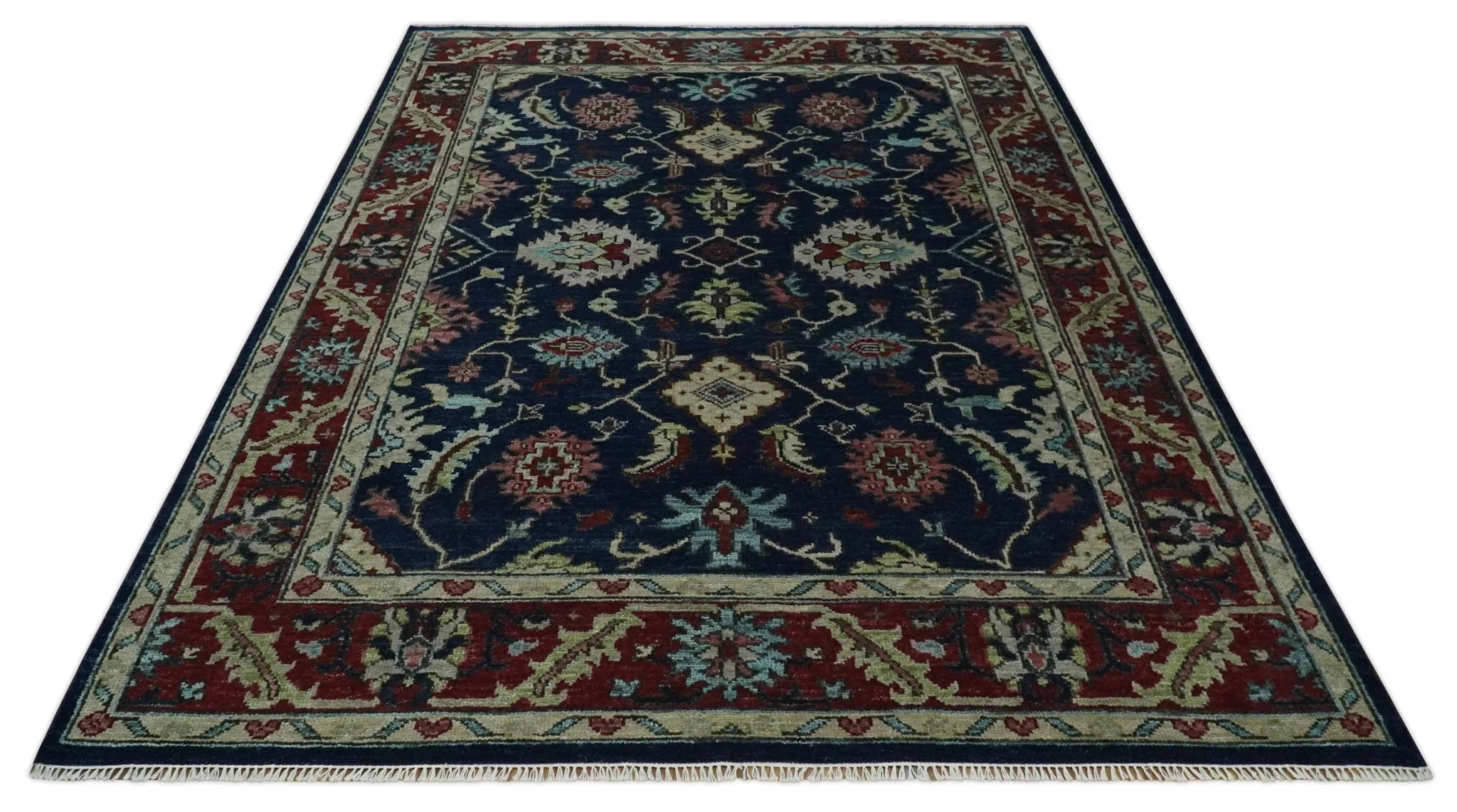 Antique Hand Knotted Blue, Beige and Rust Traditional Oriental Oushak Custom Made Wool Area Rug - Image 10
