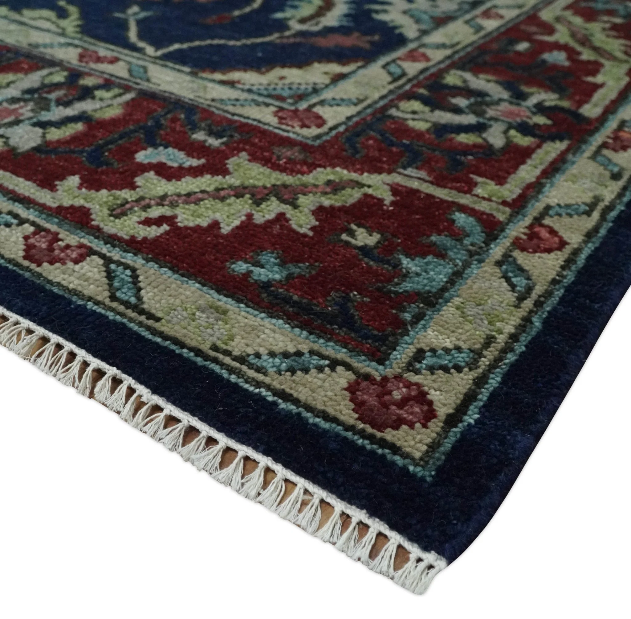 Antique Hand Knotted Blue, Beige and Rust Traditional Oriental Oushak Custom Made Wool Area Rug - Image 5