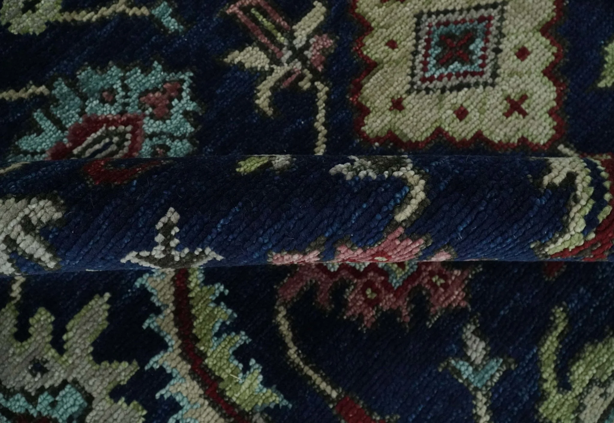 Antique Hand Knotted Blue, Beige and Rust Traditional Oriental Oushak Custom Made Wool Area Rug - Image 6